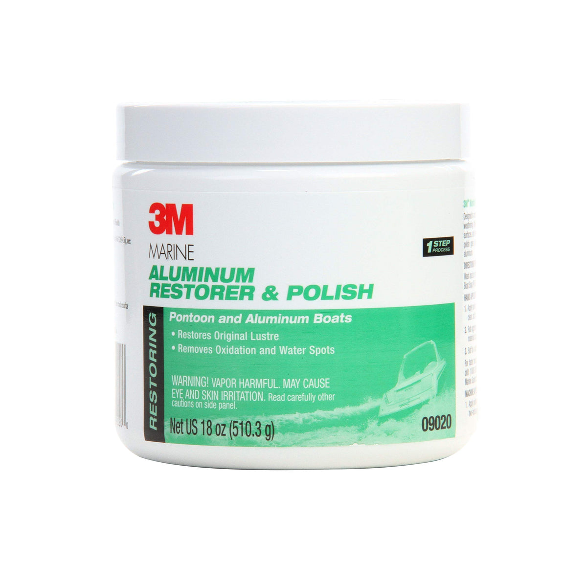 3M Marine Aluminum Restorer bottle applying to oxidized aluminum for a bright finish