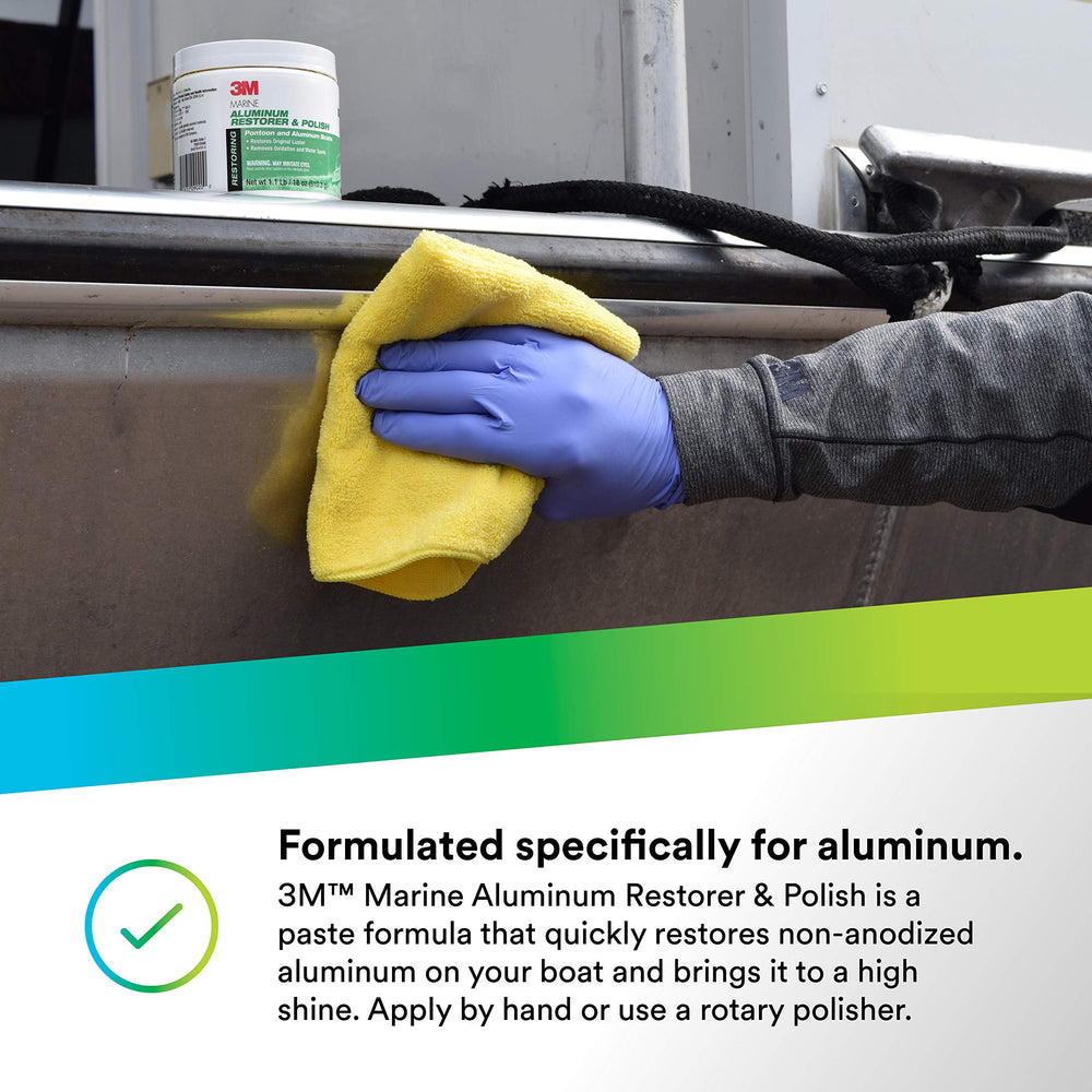3M Marine Aluminum Restorer before-after example highlights dramatic improvement