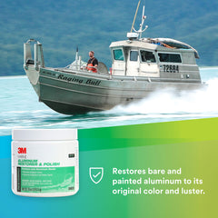 3M Marine Aluminum Restorer removes heavy oxidation for renewed marine surfaces