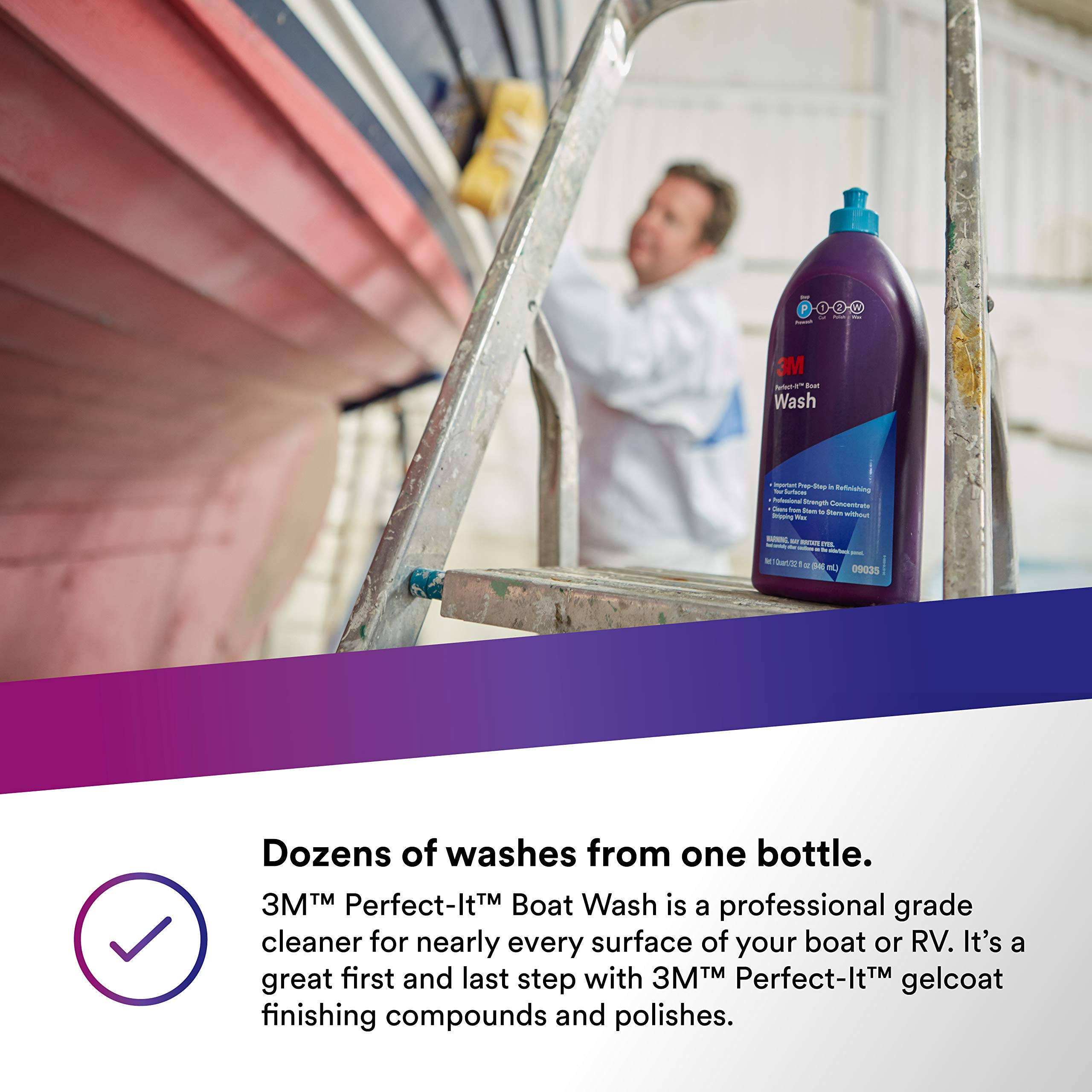 3M Perfect-It Boat Wash concentrated formula saves cost with small amount per use.