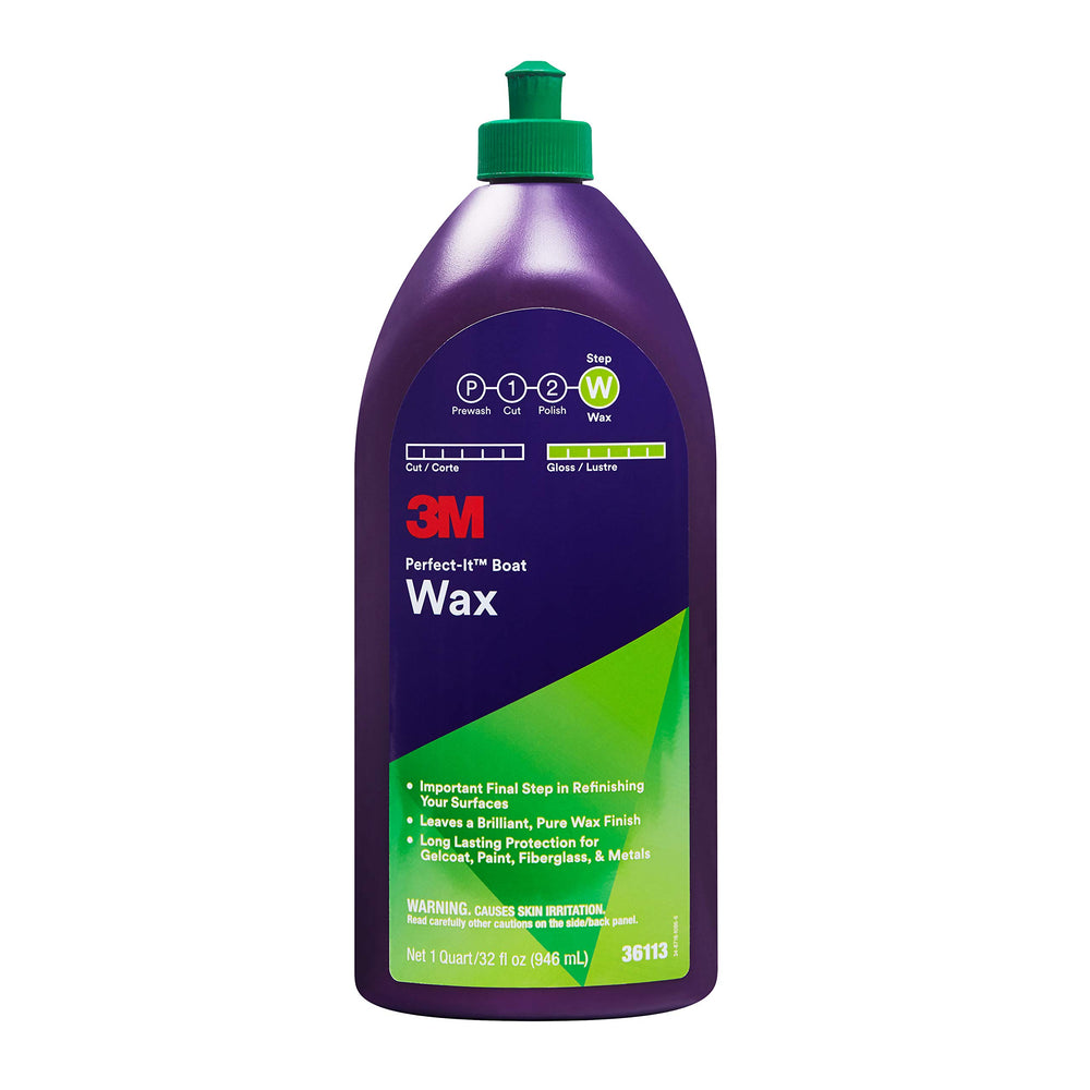 3M Perfect-It Boat Wax bottle shows easy application and lasting shine.