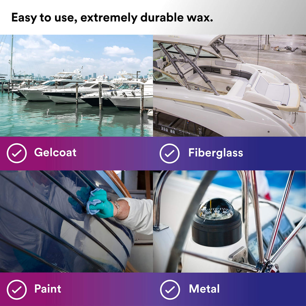 3M Perfect-It Boat Wax used on fiberglass and metal surfaces for protection.
