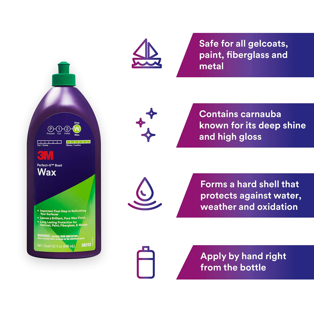 3M Perfect-It Boat Wax delivers a deep, high-gloss marine finish.