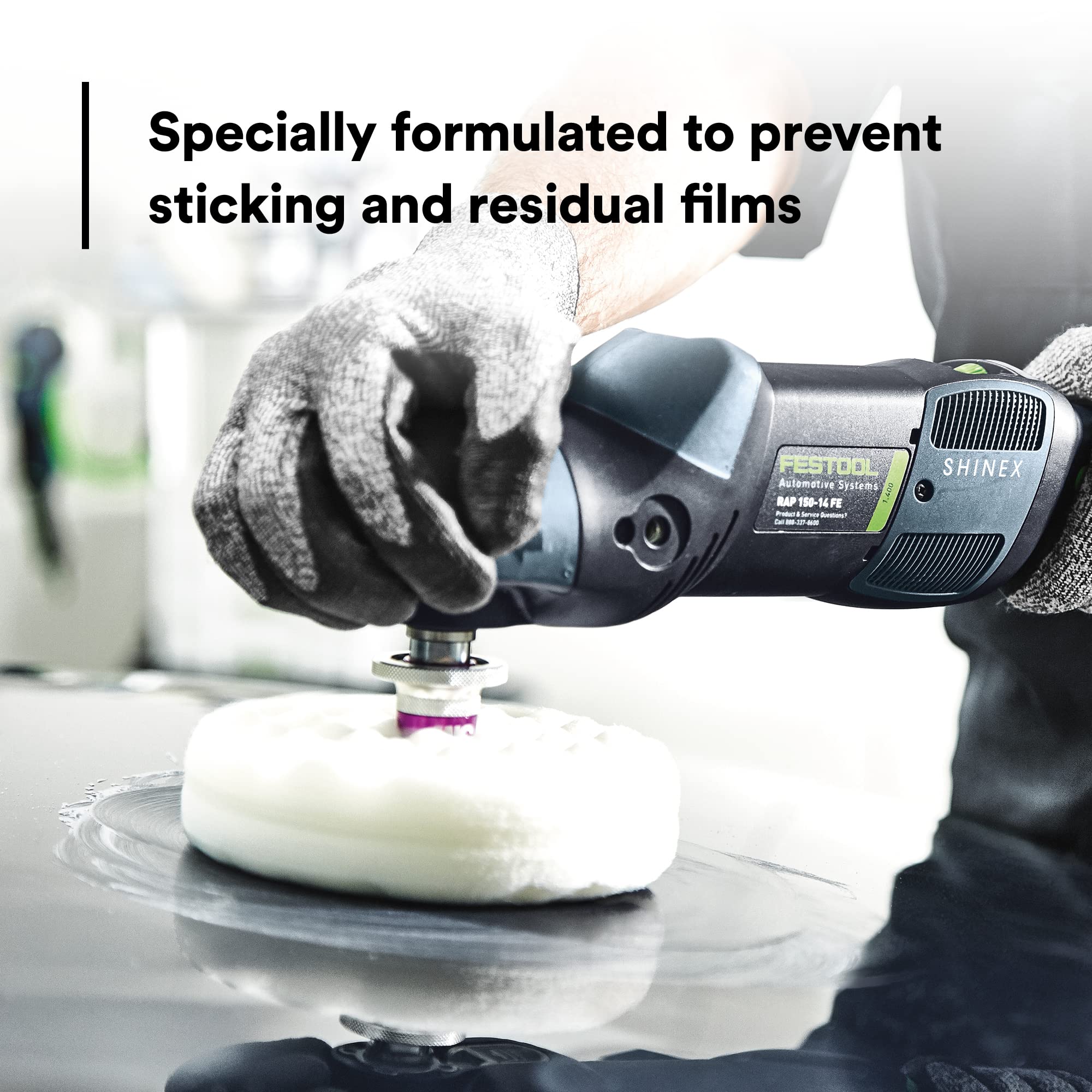 3M Perfect-It EX AC rubbing compound polishing cloth reveals refined finish with minimal haze.