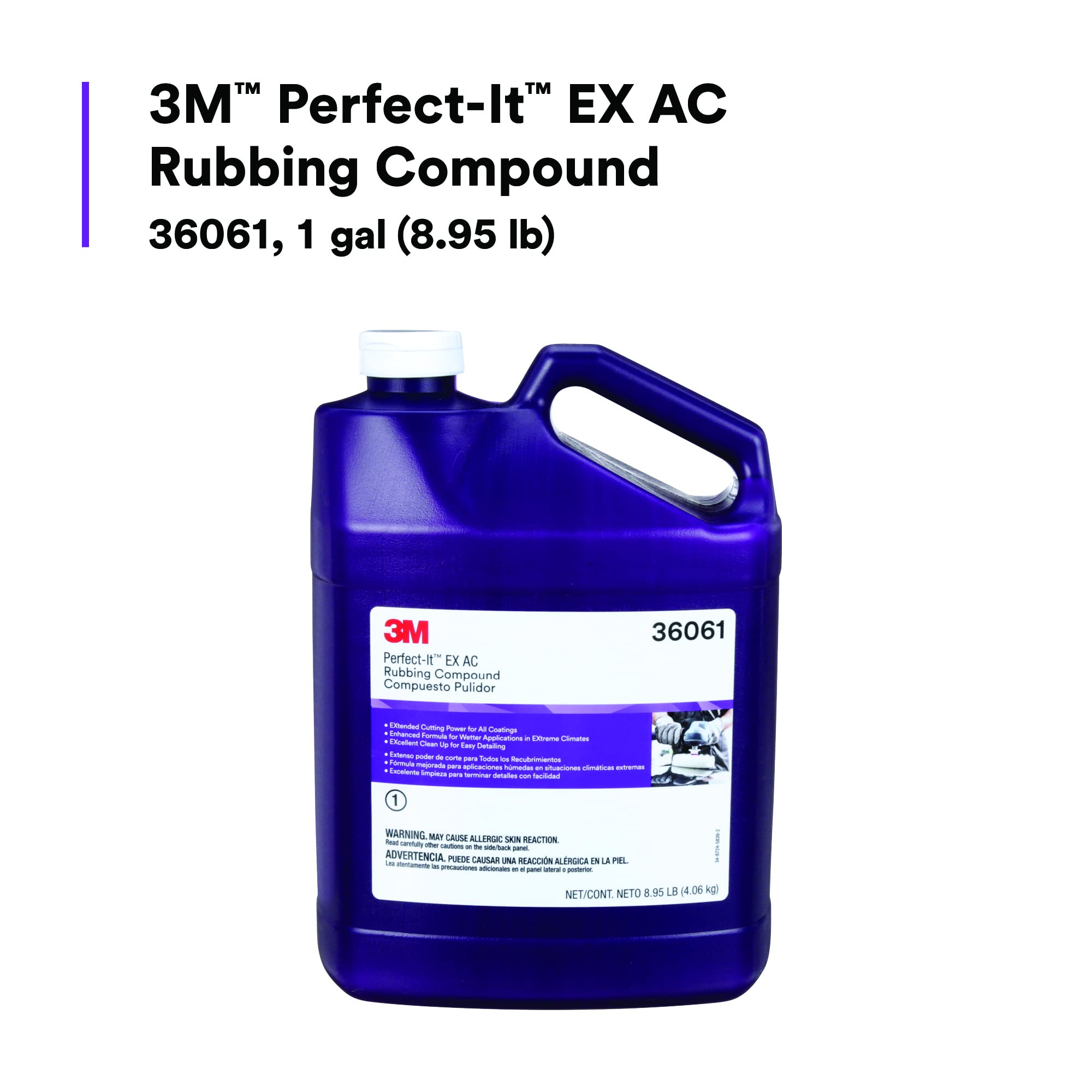 3M rubbing compound 36061 minimizes dust and sling for tidy detailing.