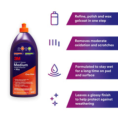 3M Perfect-It Gelcoat bottle on boat during application for smoother gelcoat