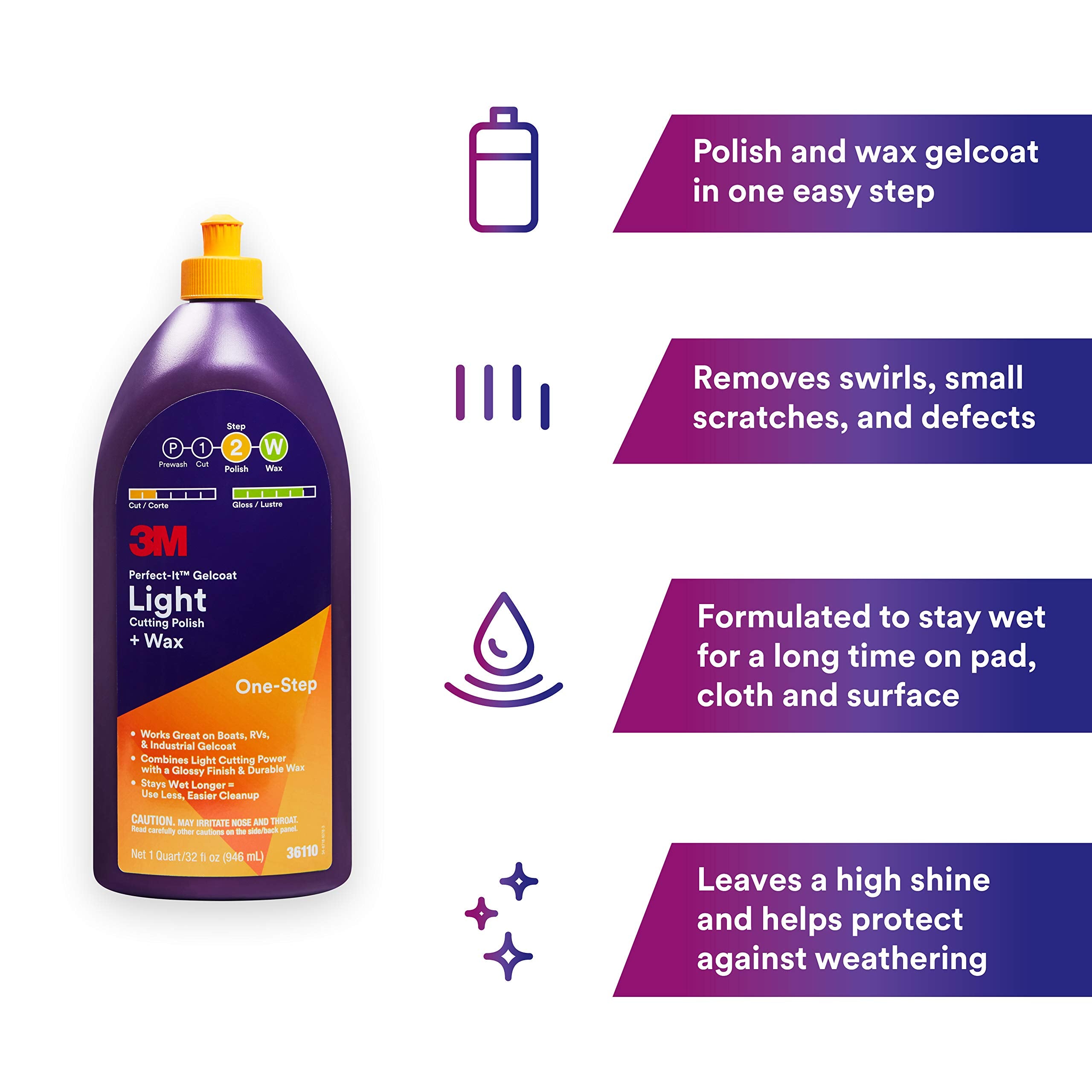 3M Perfect-It gelcoat bottle being applied to reduce surface swirls.
