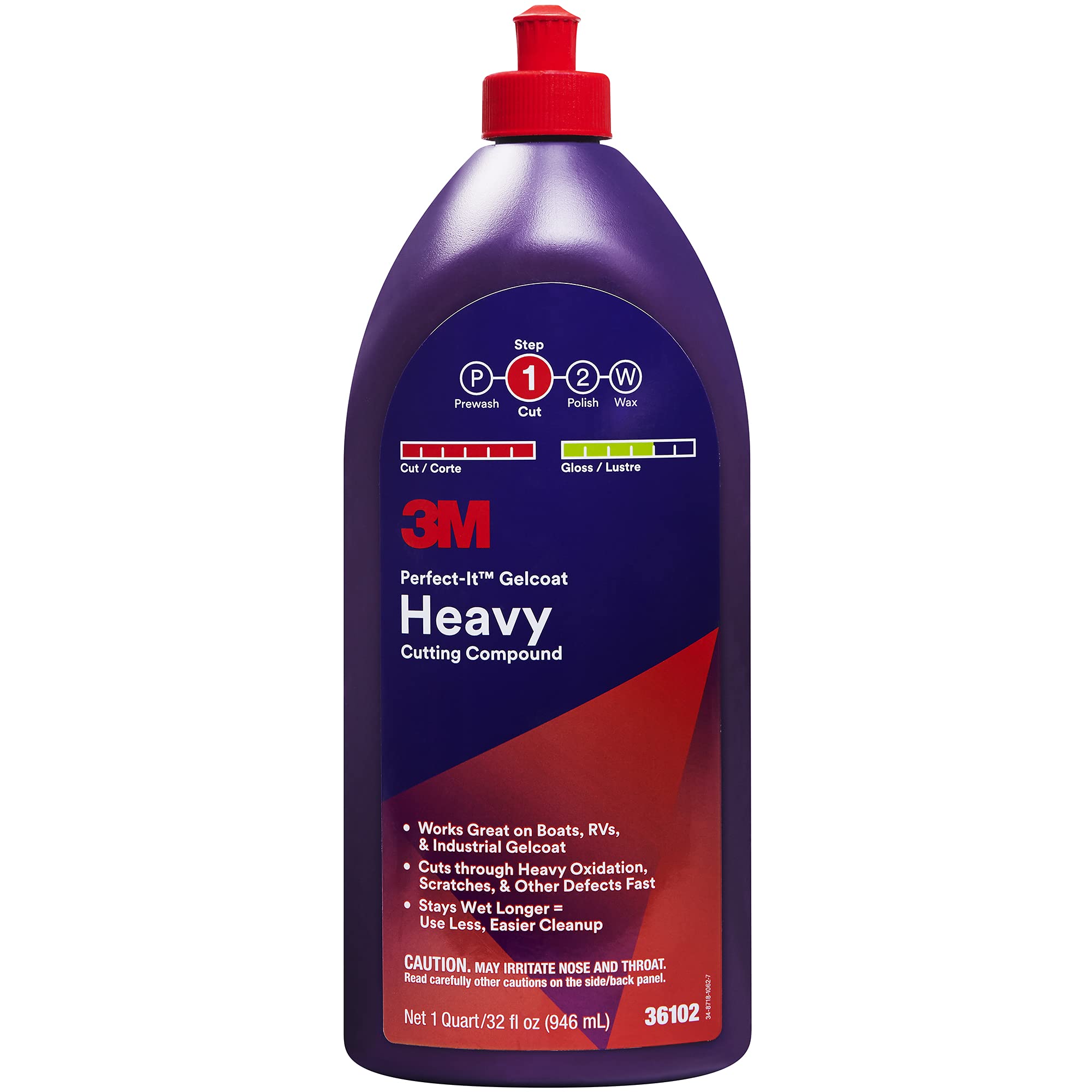 3M Perfect-It Gelcoat Heavy Cutting Compound bottle boosts gloss and removes oxidation.