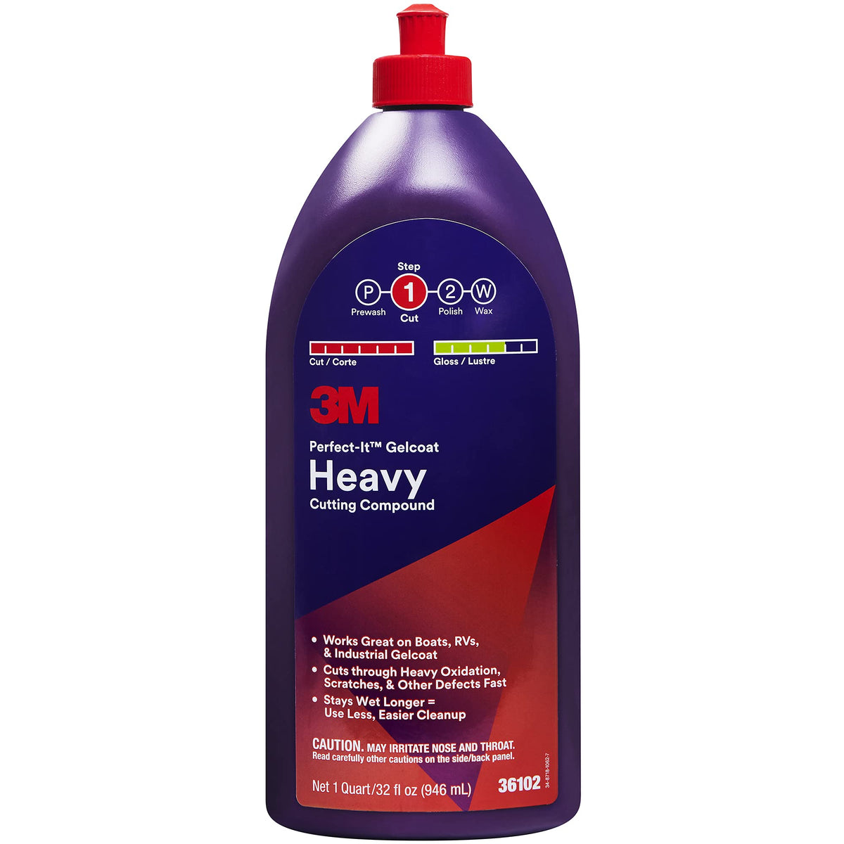 3M Perfect-It Gelcoat Heavy Cutting Compound bottle boosts gloss and removes oxidation.