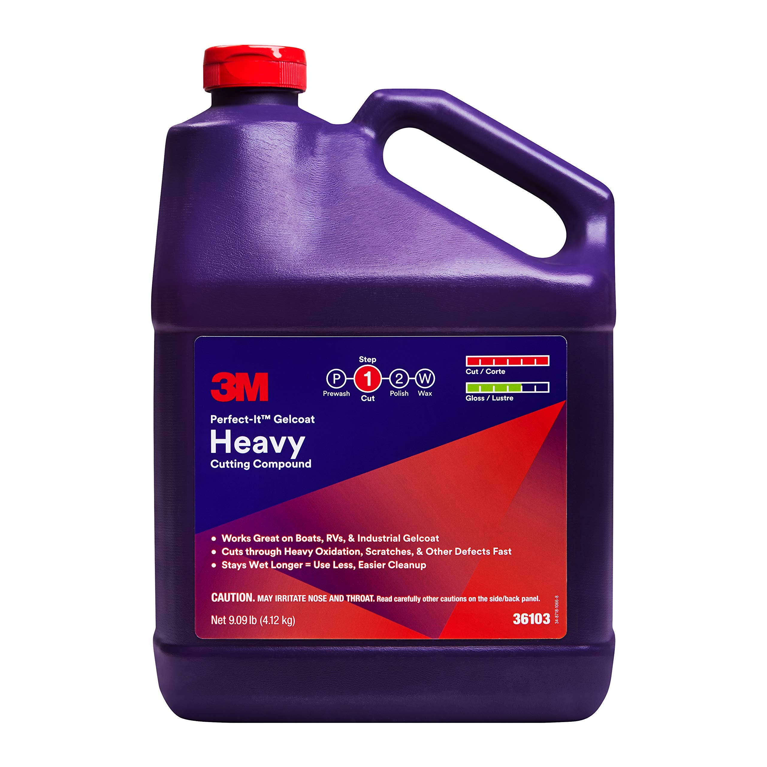 3M Perfect-It Gelcoat Heavy Cutting Compound bottle with fast-cut formula for oxidized gelcoat.