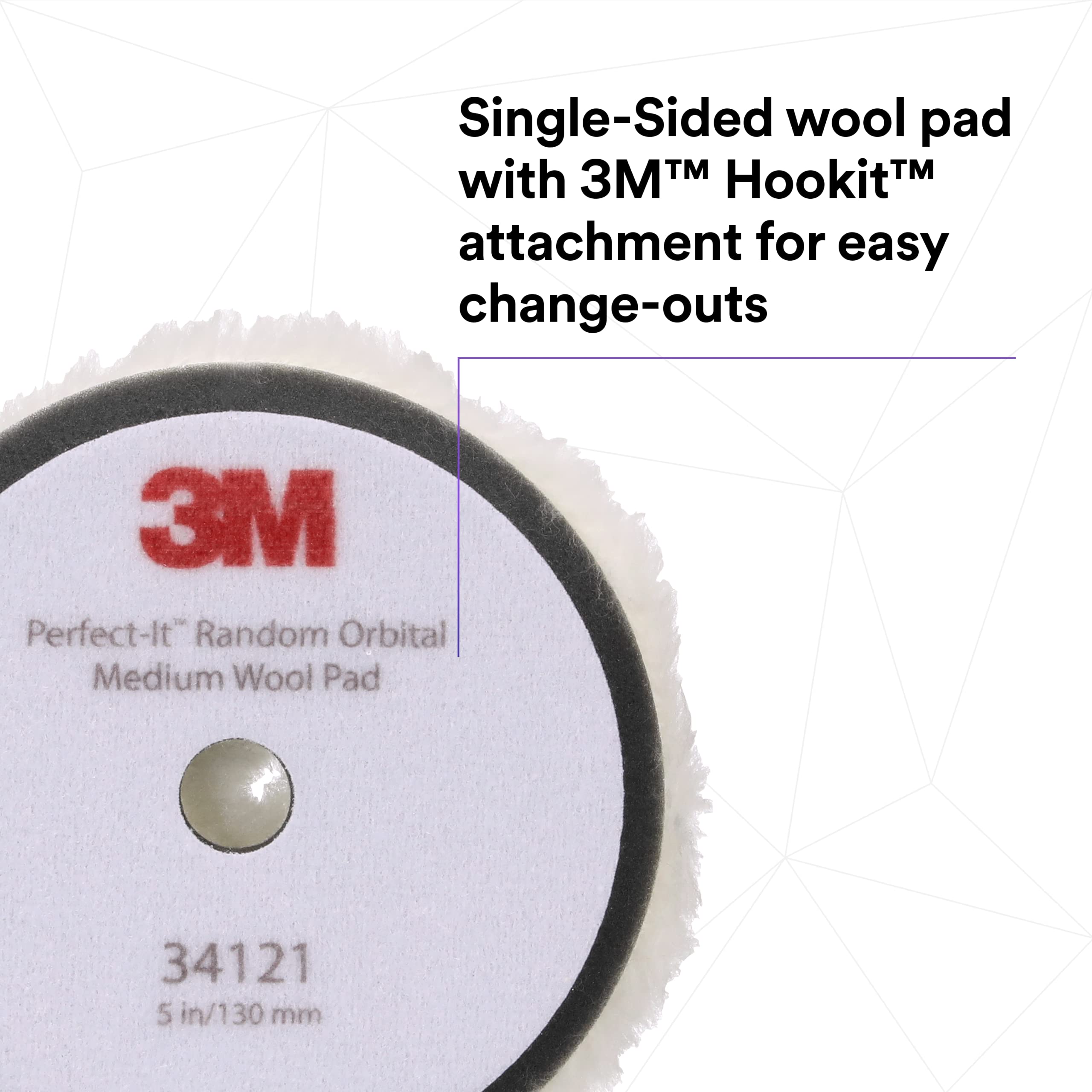 3M Perfect-It Random Orbital Medium Wool Pad 5in ideal for paint finishing tasks.
