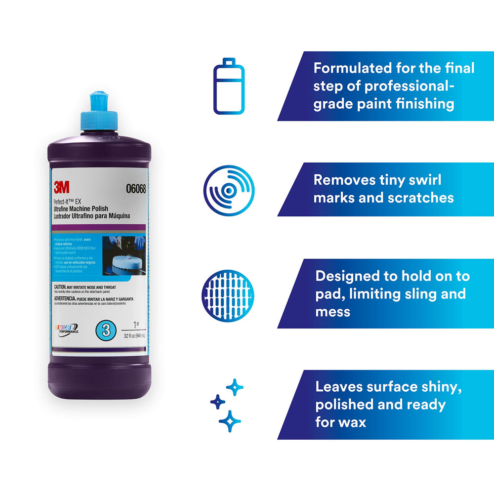 3M Perfect-It Ultrafine swirl removal close-up demonstrates defect-free results.