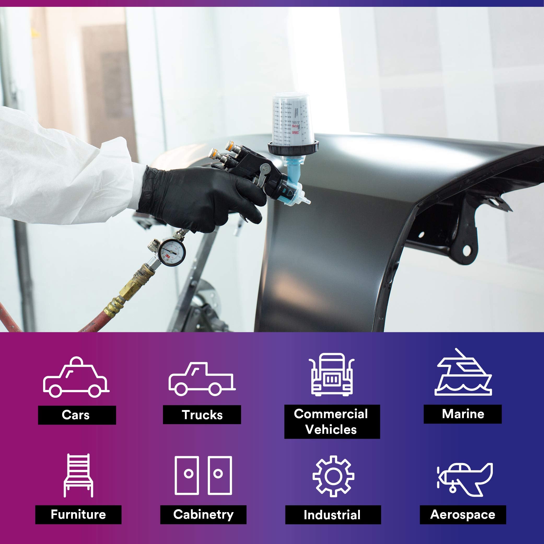 3M PPS locking collar on cup demonstrates secure spray setup.