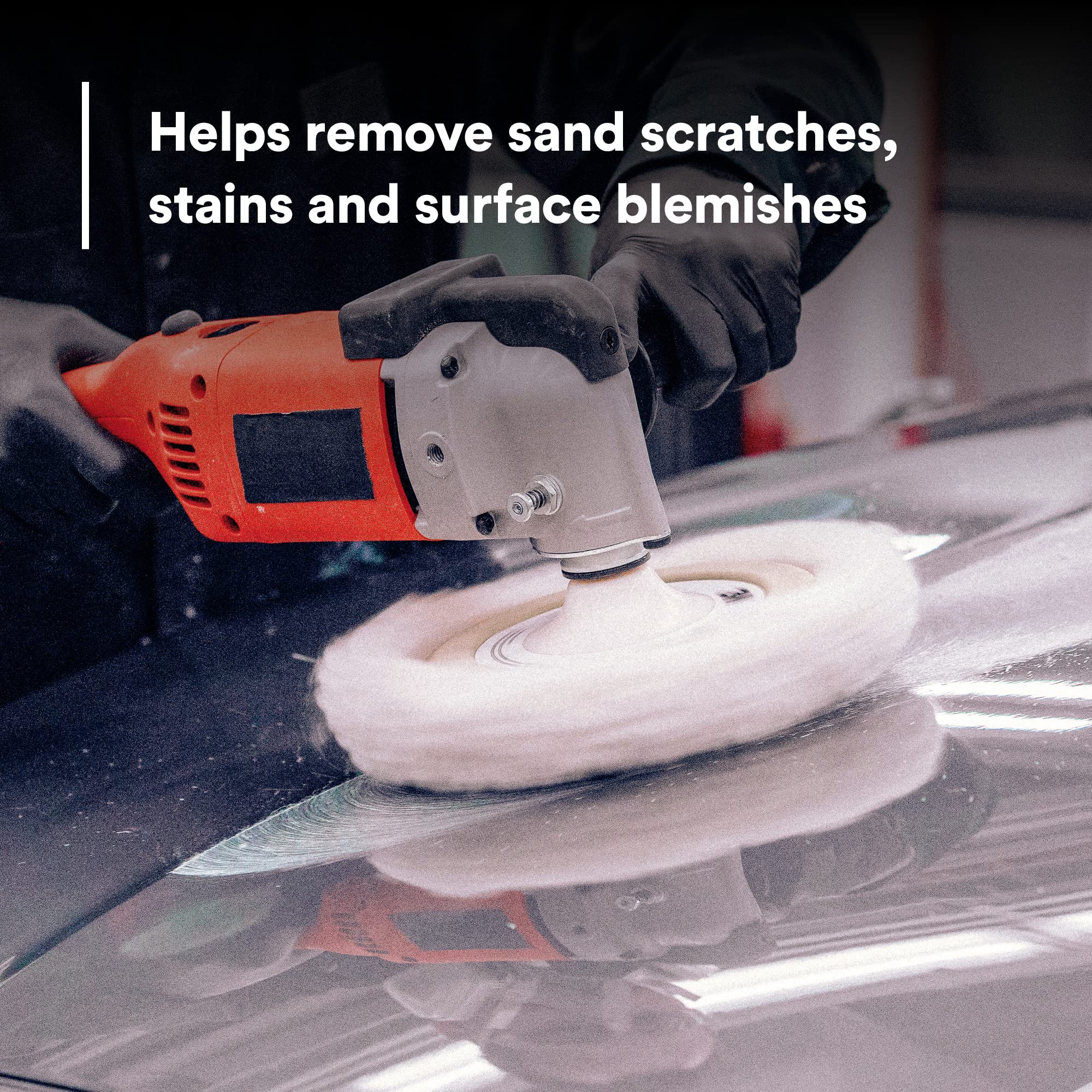 3M 05973 rubbing compound surface buff action on a restored panel.