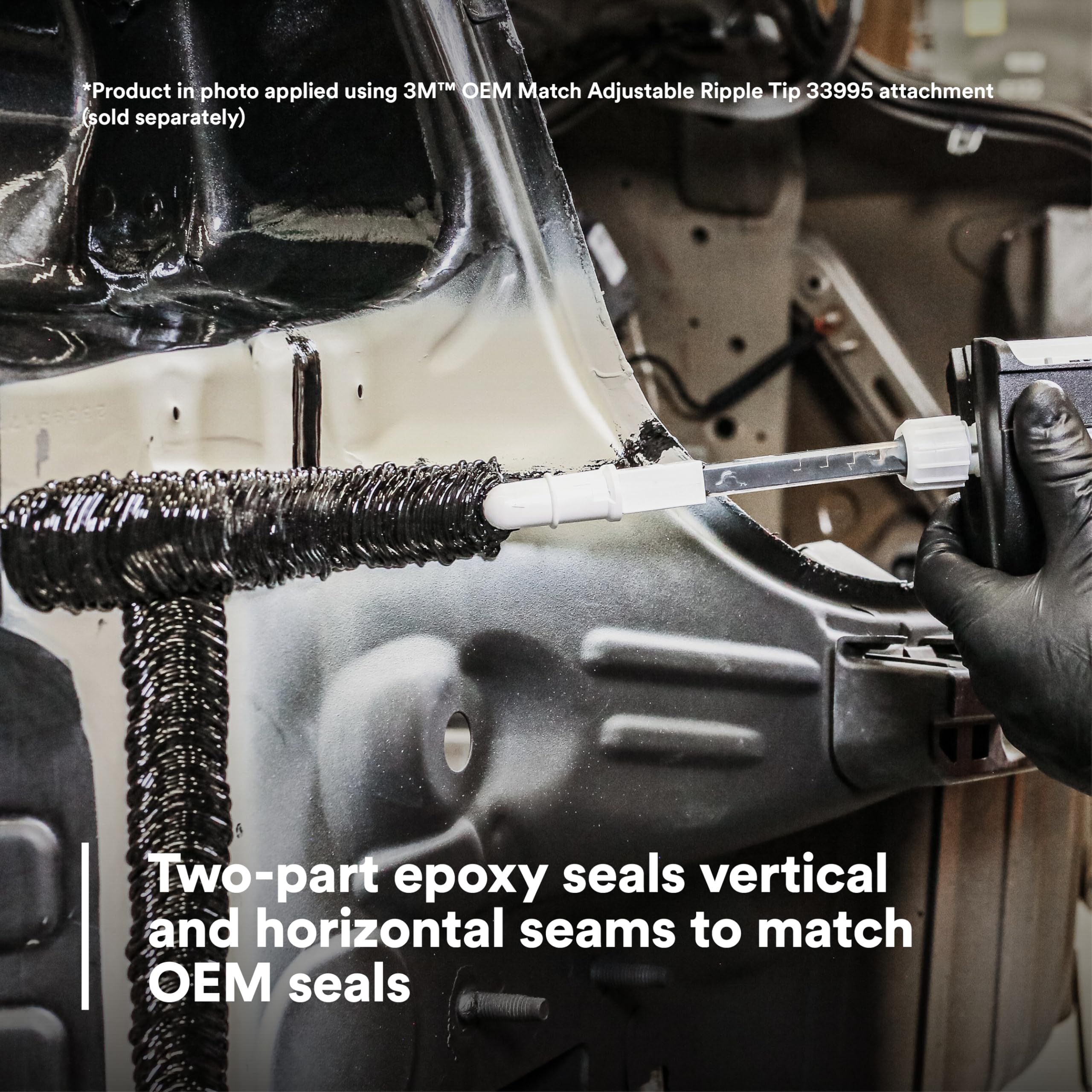 3M Heavy-Bodied Seam Sealer non-flowing formula provides stable bead on vertical seams.