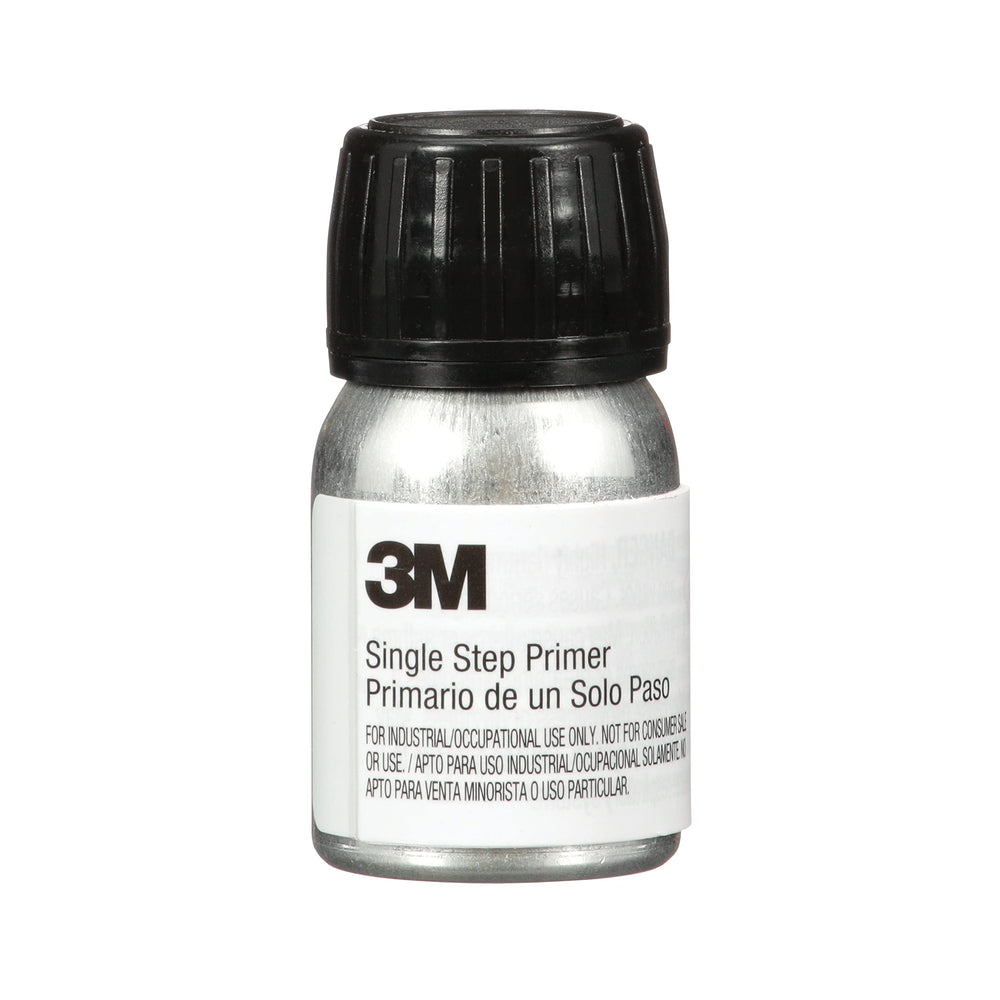 3M Single Step Primer black bottle close-up highlighting urethane adhesion benefits