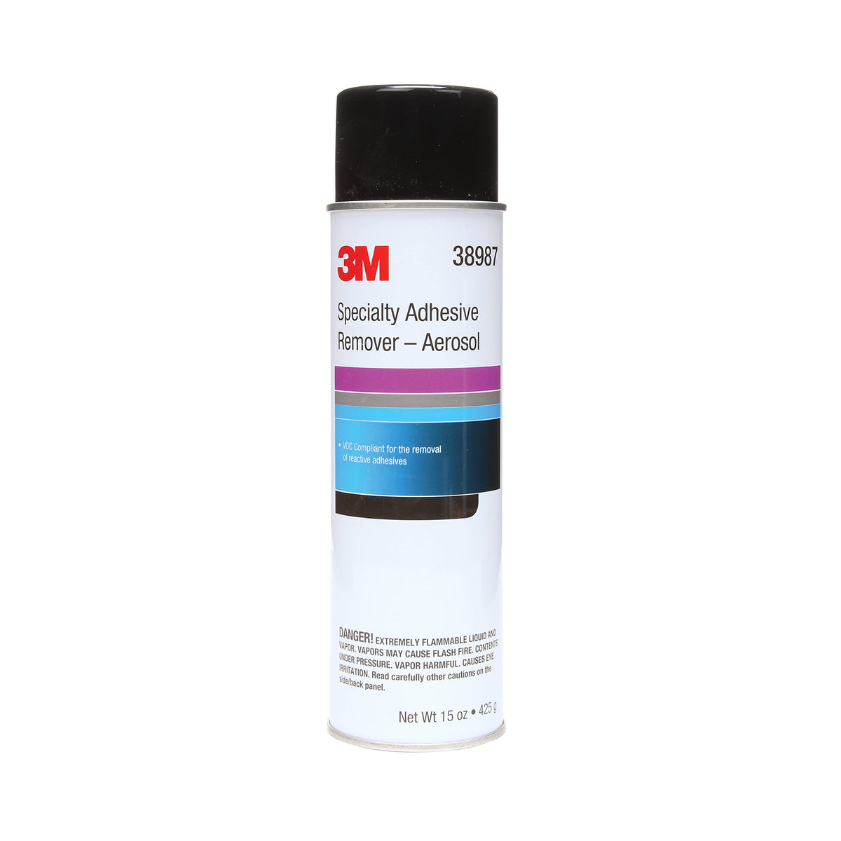 3M Specialty Adhesive Remover 38987 bottle showing solvent-based removal of tough residues