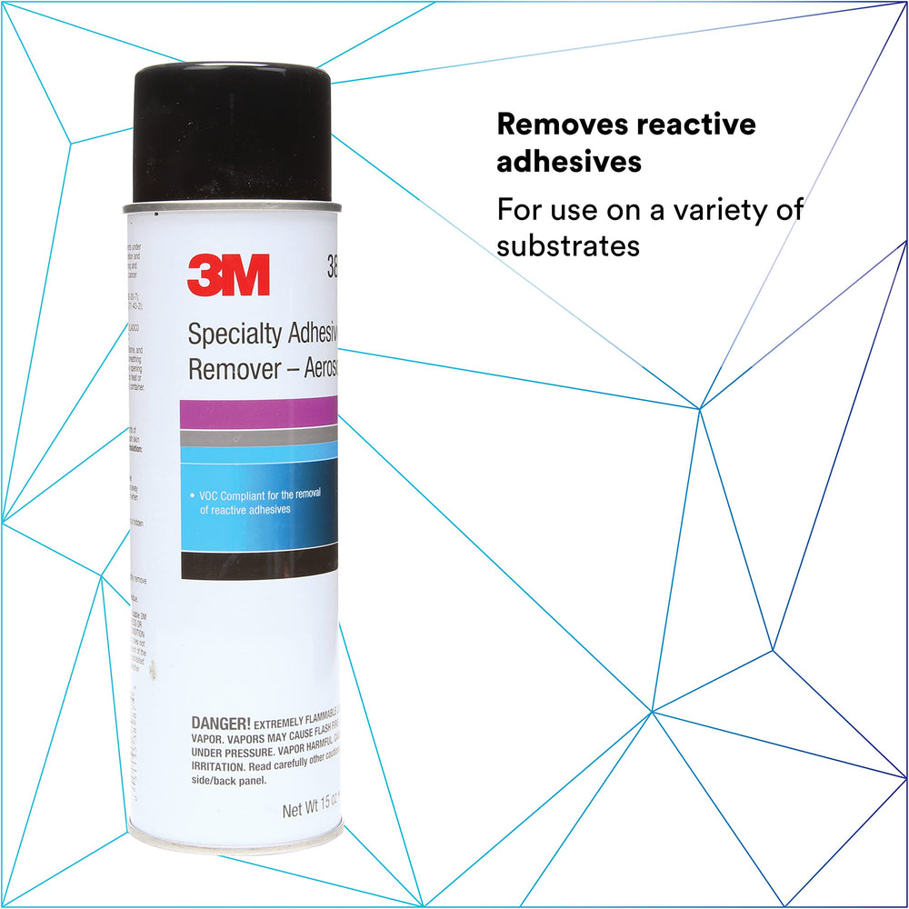 3M 38987 label close-up highlighting reactive adhesive removal for difficult bonds