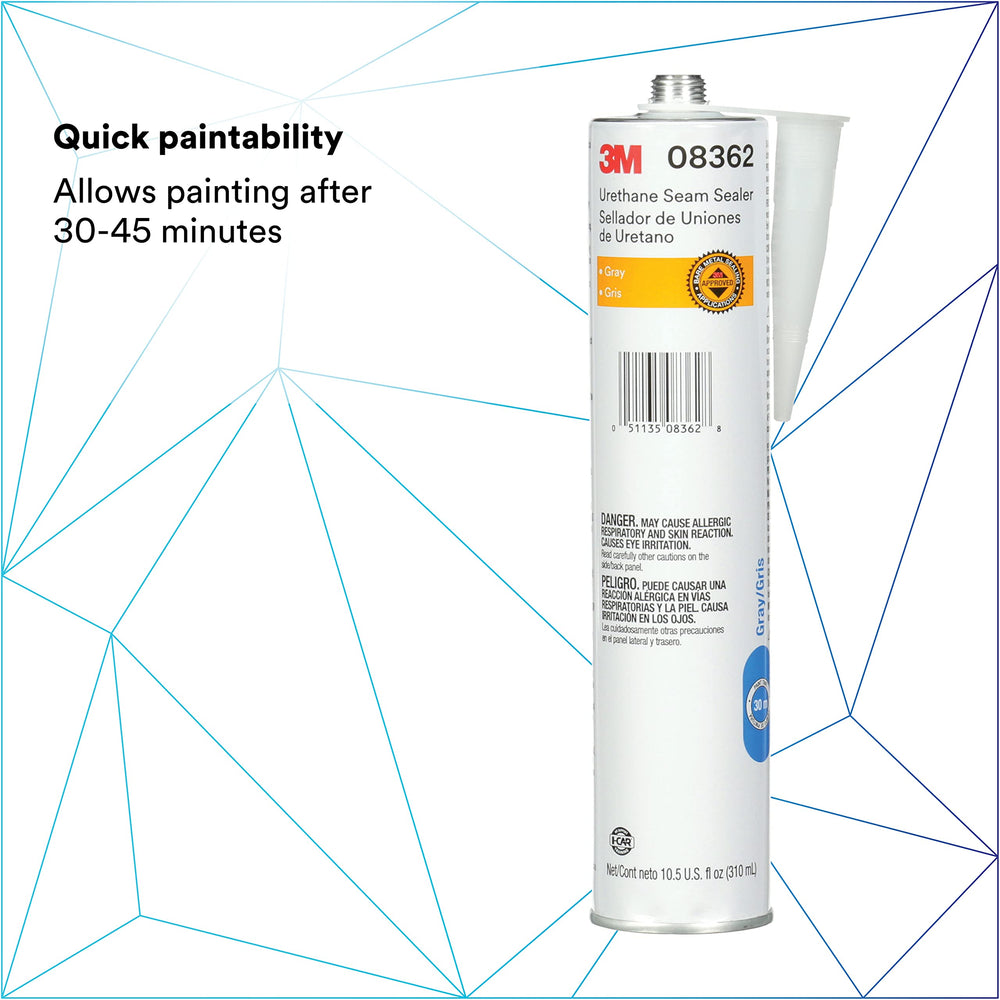 3M Urethane Sealer 08362 adheres to metal and painted surfaces in automotive projects.