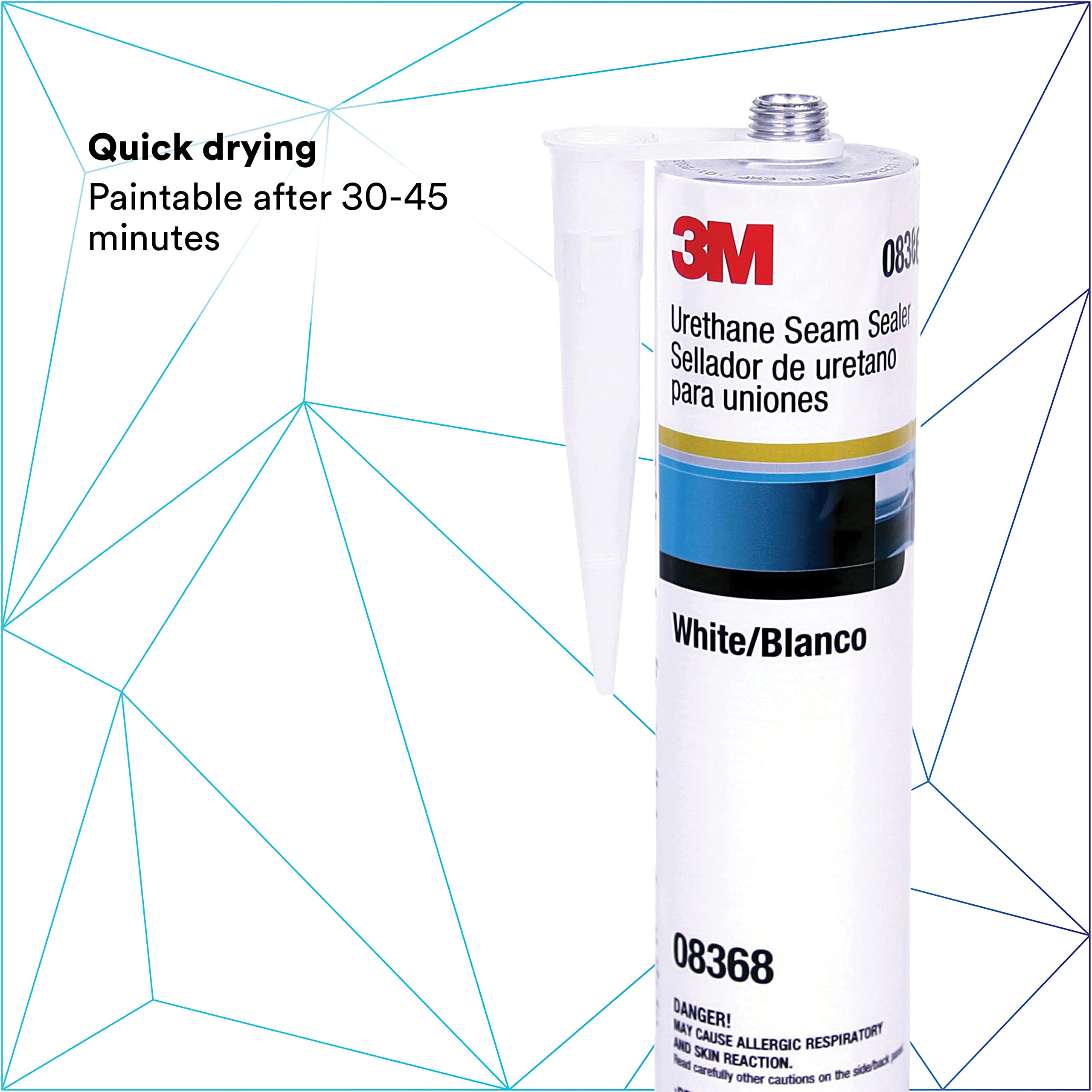 Paintable finish after 30–45 minutes with 3M Urethane Seam Sealer 08368.
