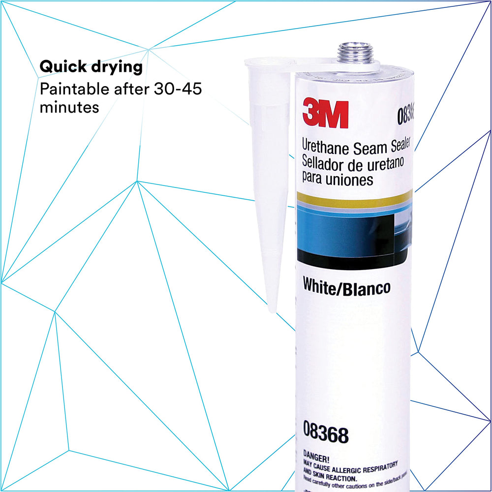 Paintable finish after 30–45 minutes with 3M Urethane Seam Sealer 08368.