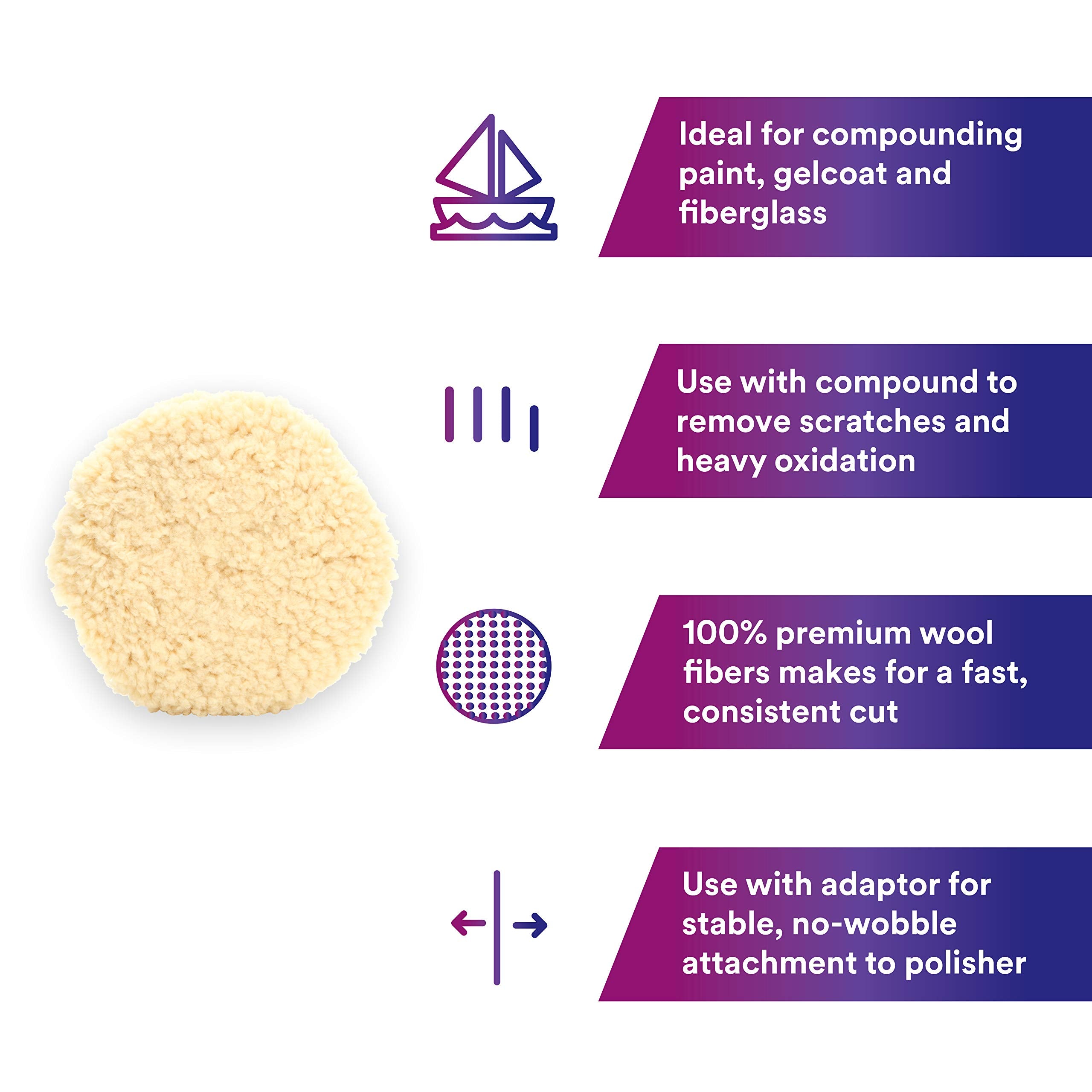 3M Wool Pad center hub design emphasizes stability during aggressive compounding