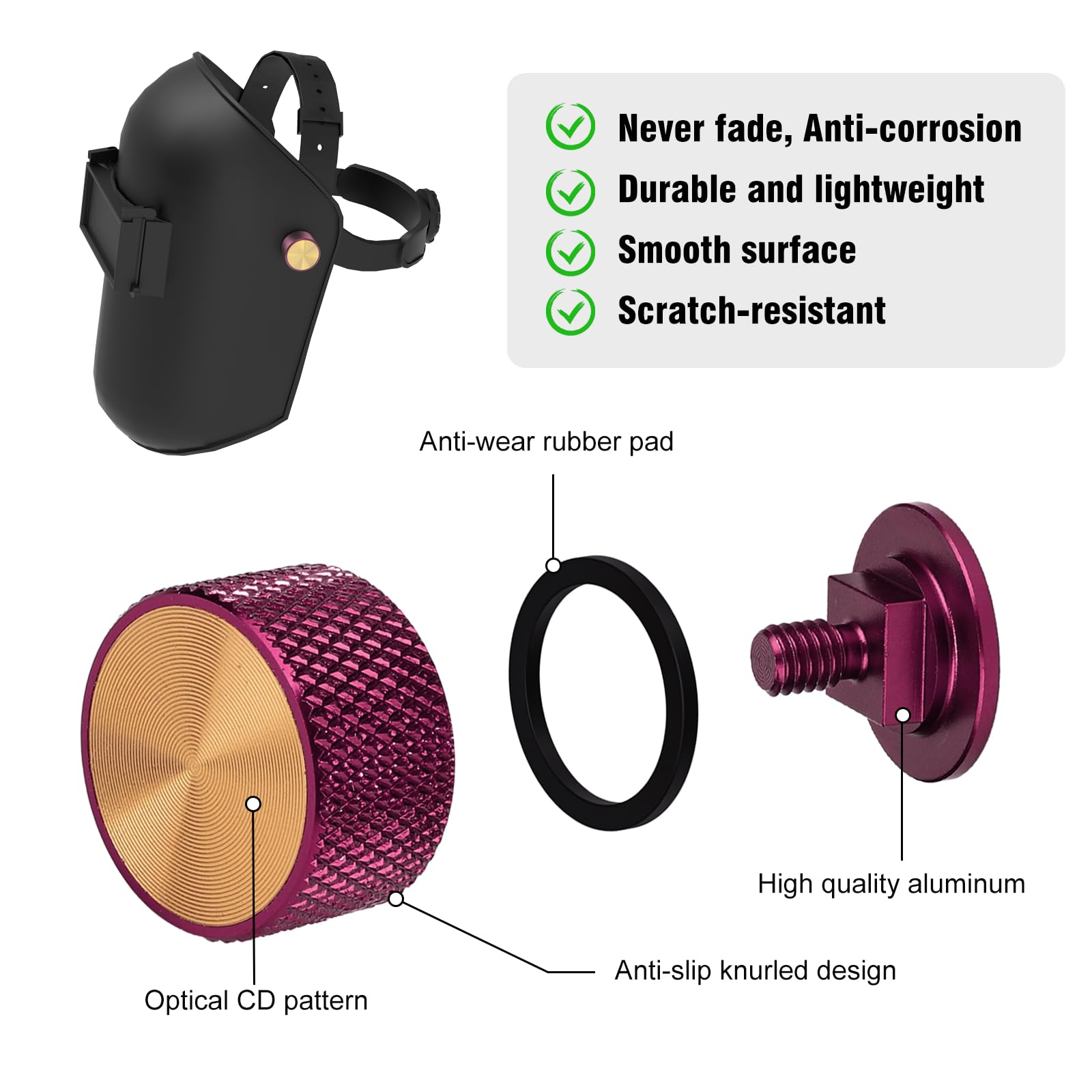 3mirrors welding hood fasteners red knurled texture aids quick twisting and grip