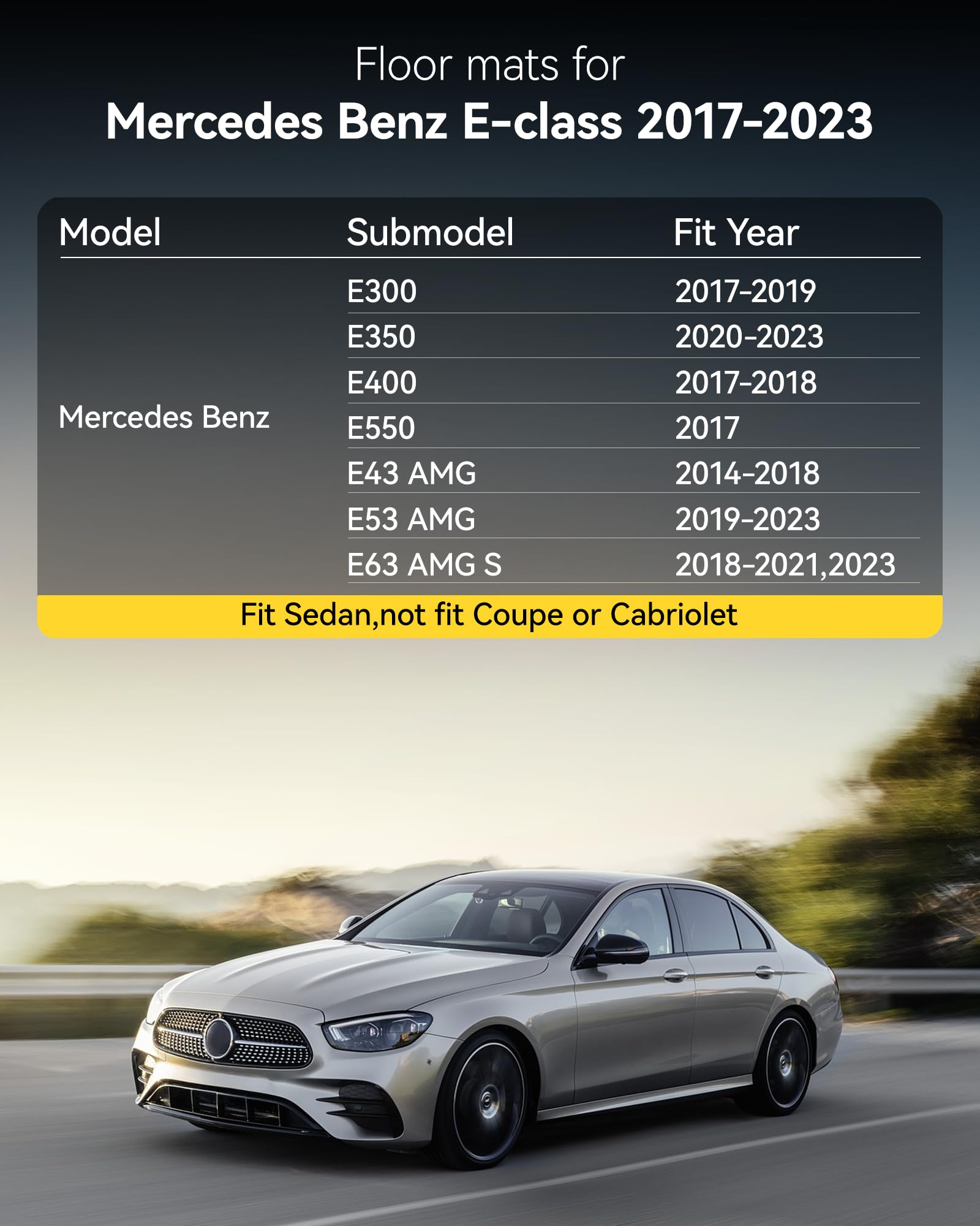 3W Benz E-Class floor mats all-weather tray protect against rain and mud.