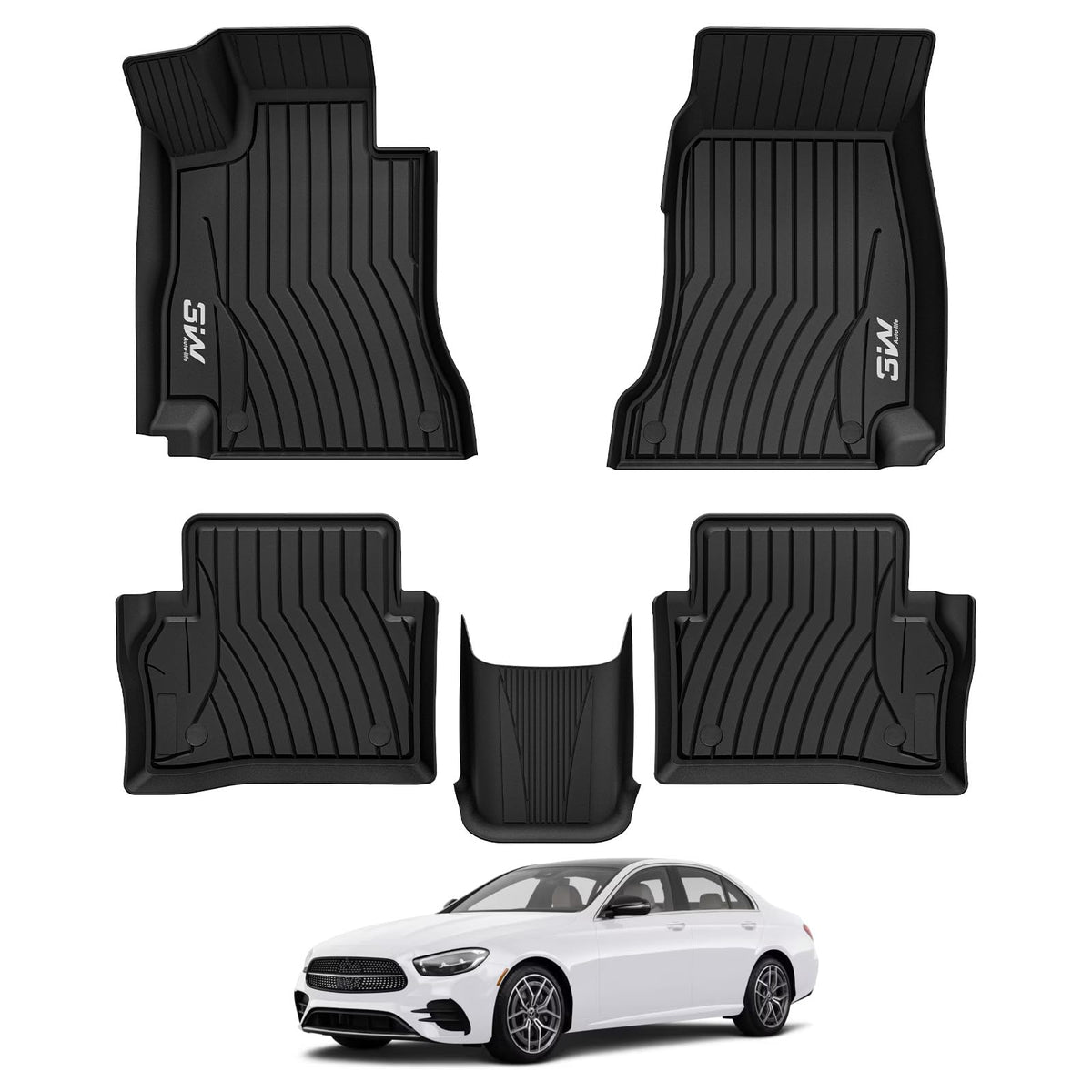 3W Benz E-Class floor mats edge-to-edge fit for full coverage.