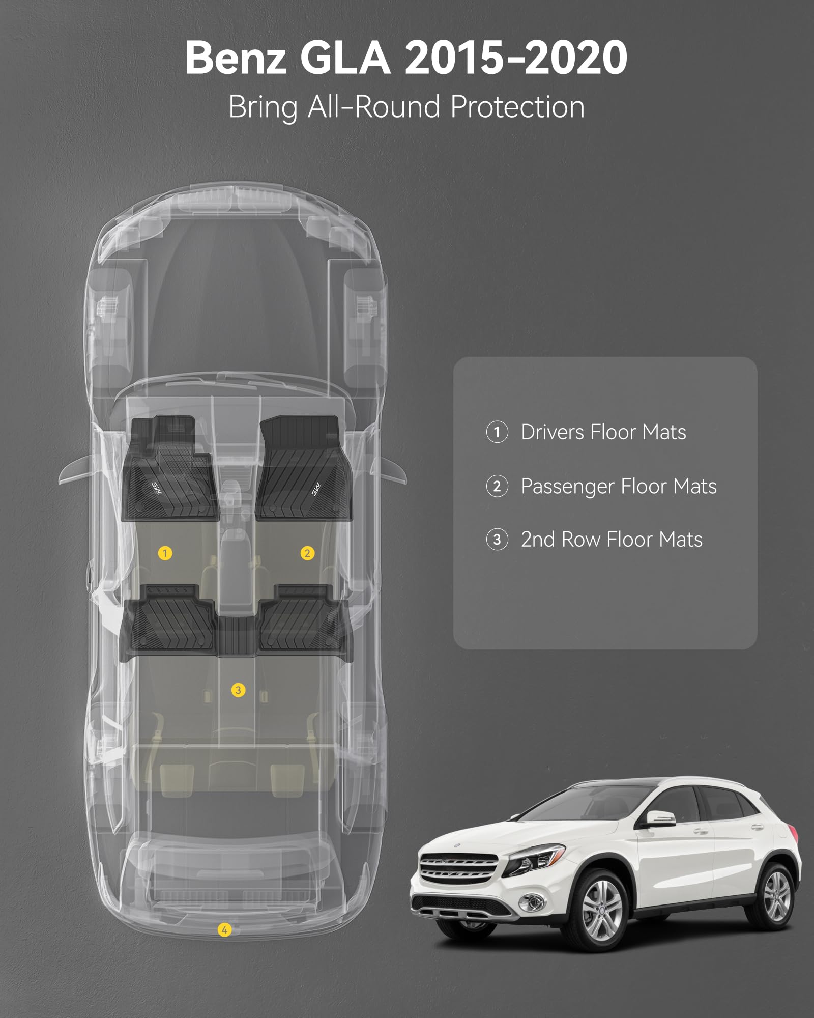 3W Benz GLA mats show all-weather protection for your cabin.