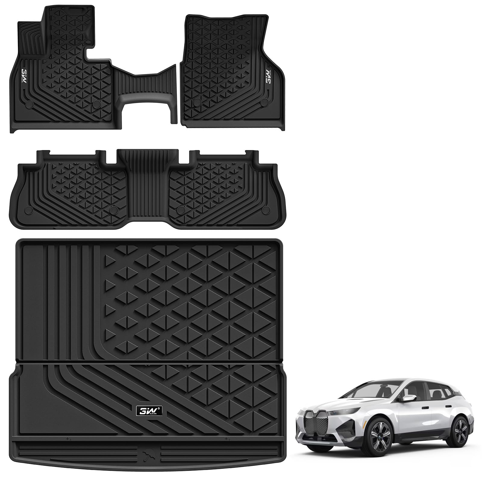 3W BMW iX front row floor mat with edge-to-edge protection for a clean cabin