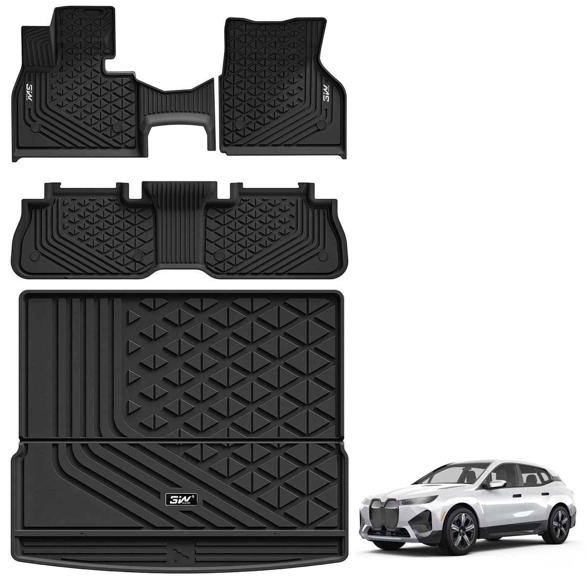 3W BMW iX front row floor mat with edge-to-edge protection for a clean cabin
