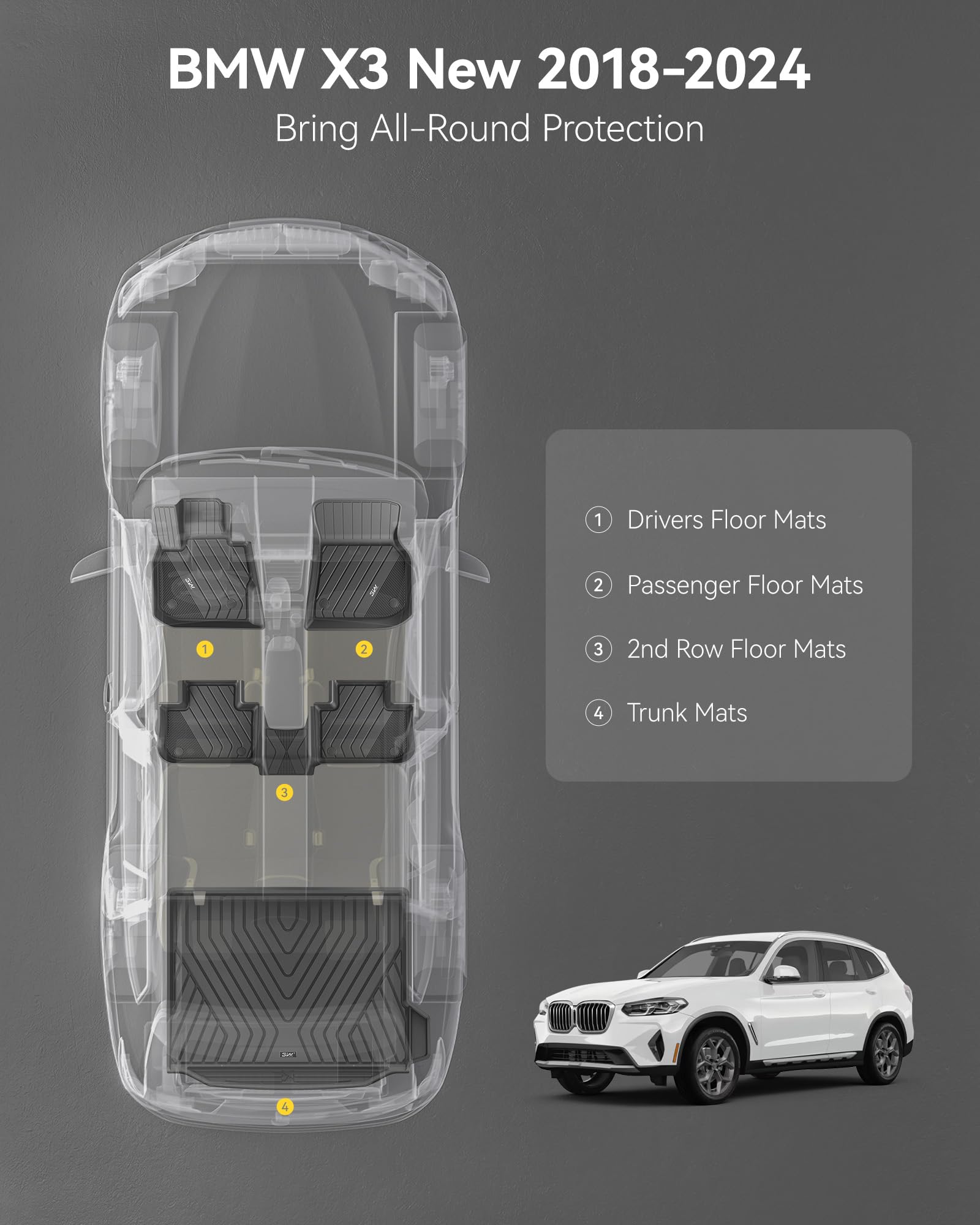 3W BMW X3 cargo liner, raised rim guards spills.
