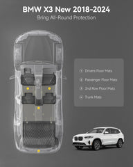 3W BMW X3 cargo liner, raised rim guards spills.