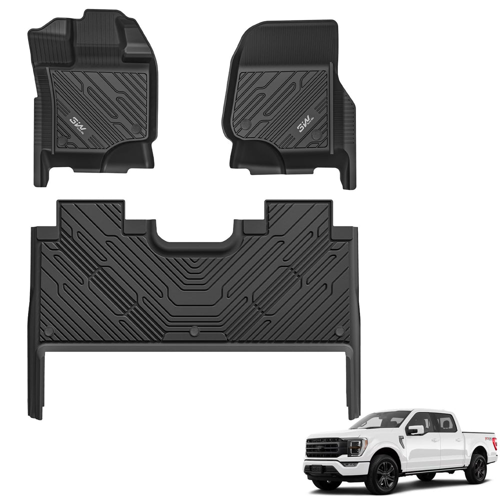 3W floor mats for 2015-2025 F-150 SuperCrew with precise fit and edge-to-edge coverage.