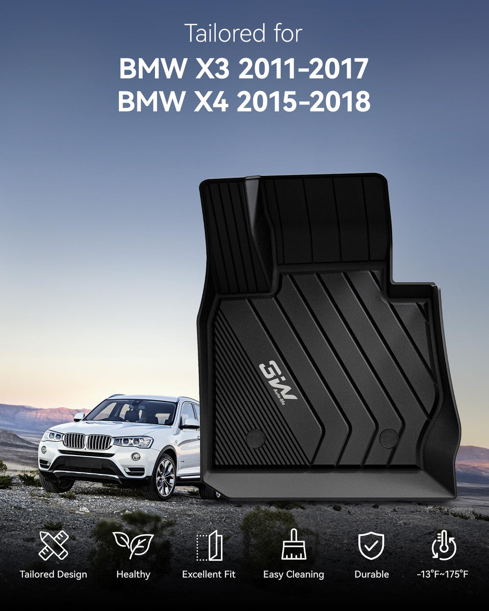 3W floor mats for BMW X4 2015-2018 provide full coverage and easy maintenance.