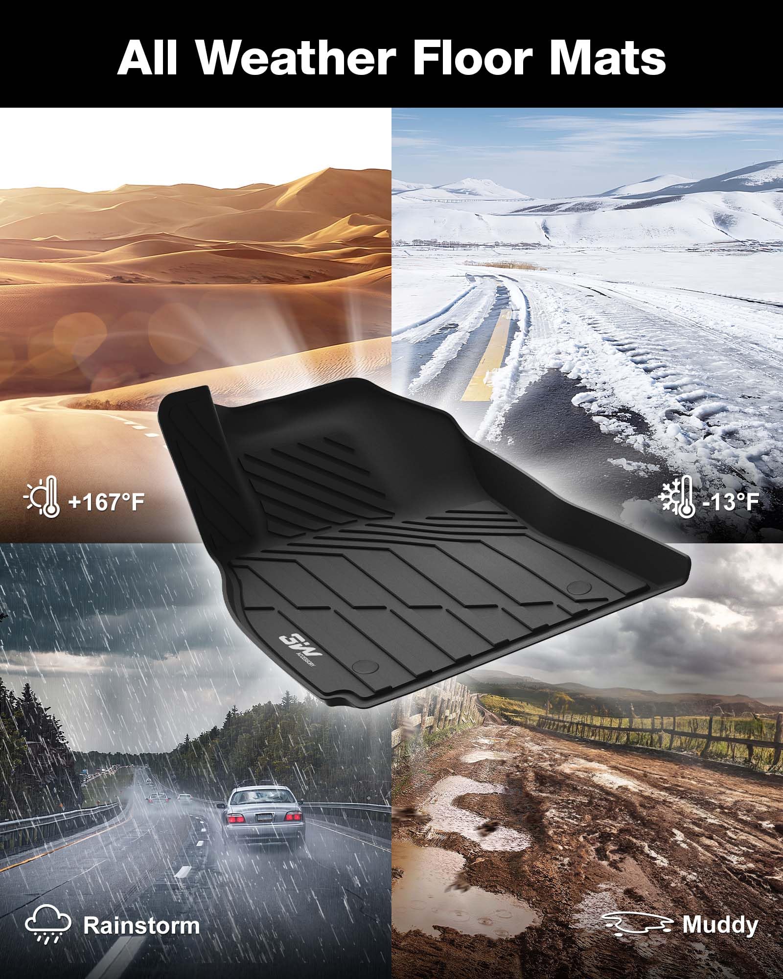 3W Cadillac XTS full-set two-row mats keep front and rear areas clean