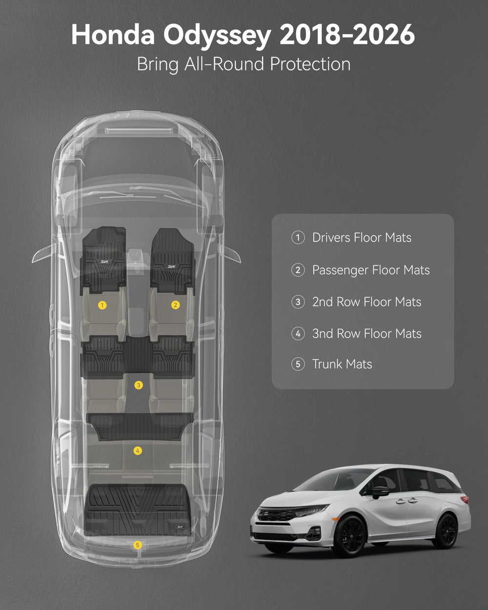 2nd row protection for Honda Odyssey by 3W mats guarding carpet from dirt