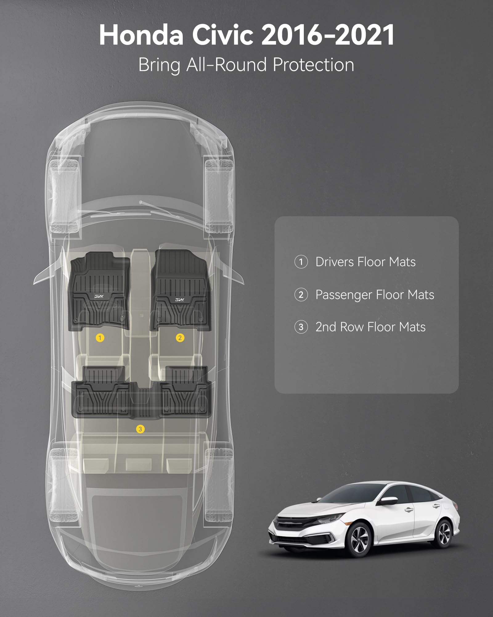 3W Honda Civic rear set floor mats protecting cargo area from spills.