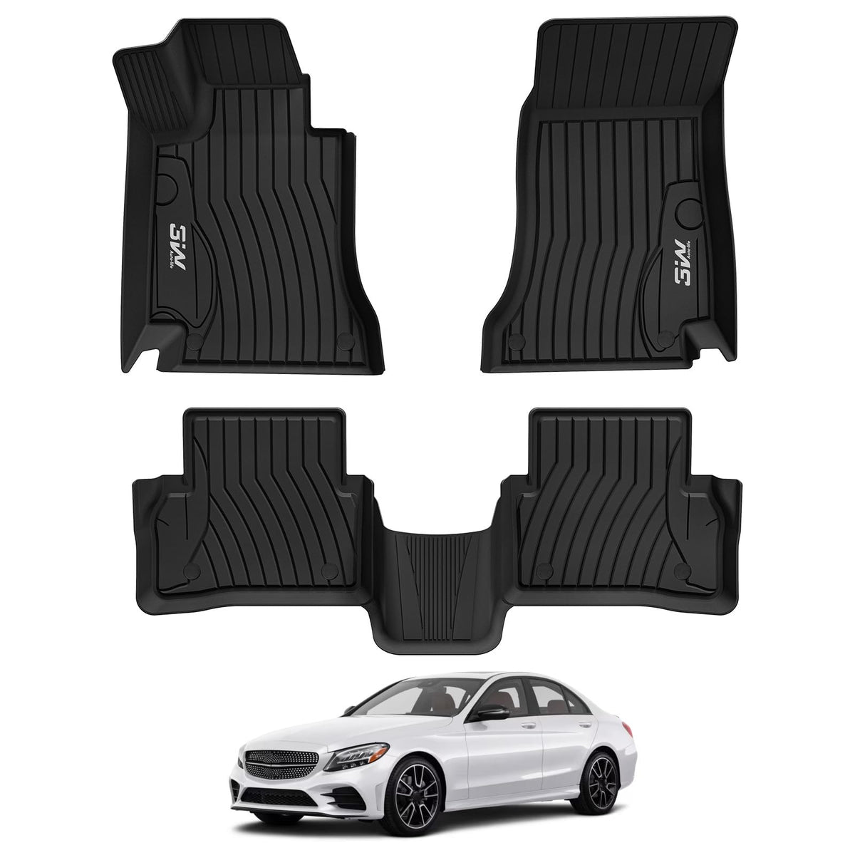 3W floor mats for Mercedes C-Class sedan edge-to-edge fit protects interior