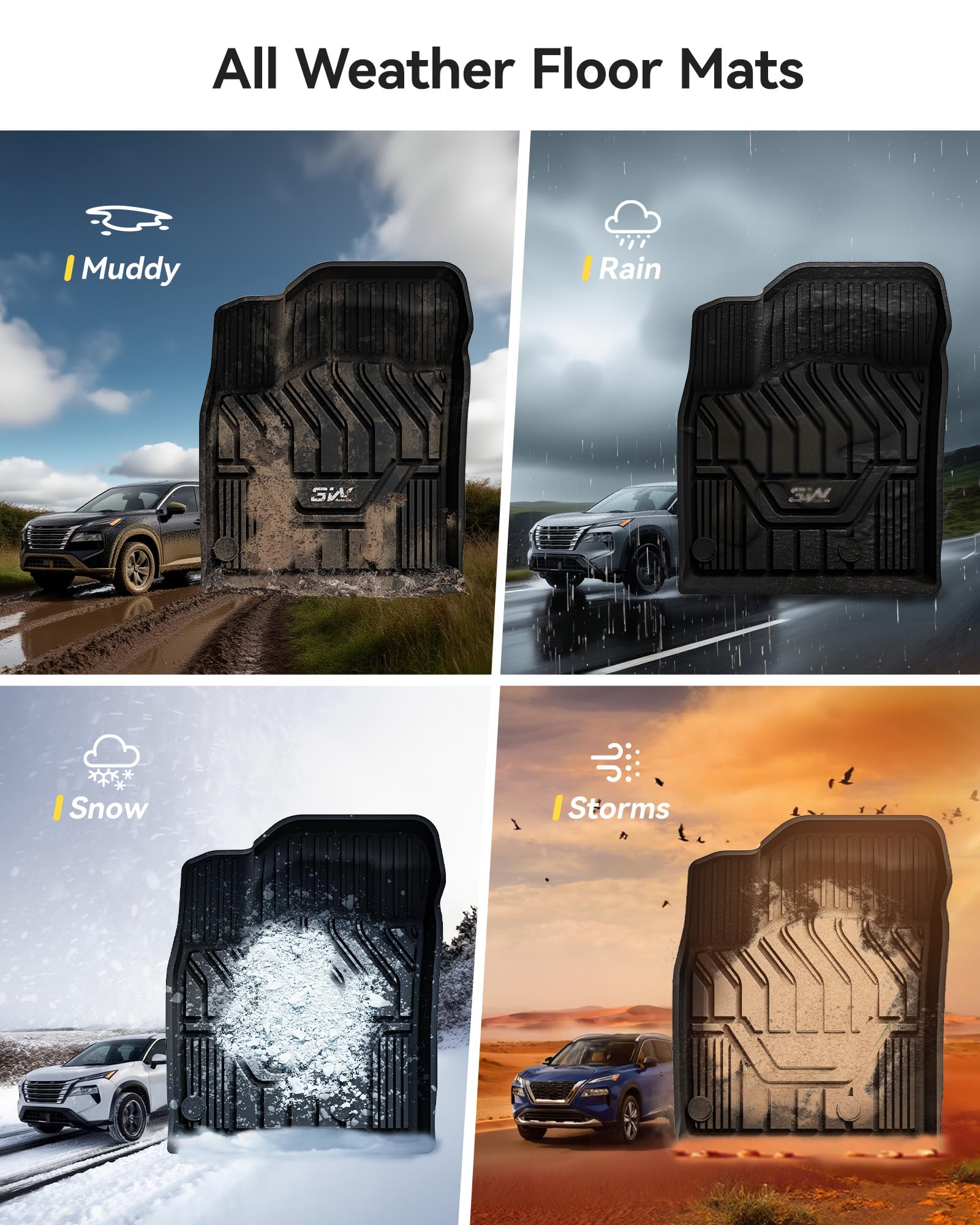 3W floor mats for Rogue edge-to-edge coverage across the cabin