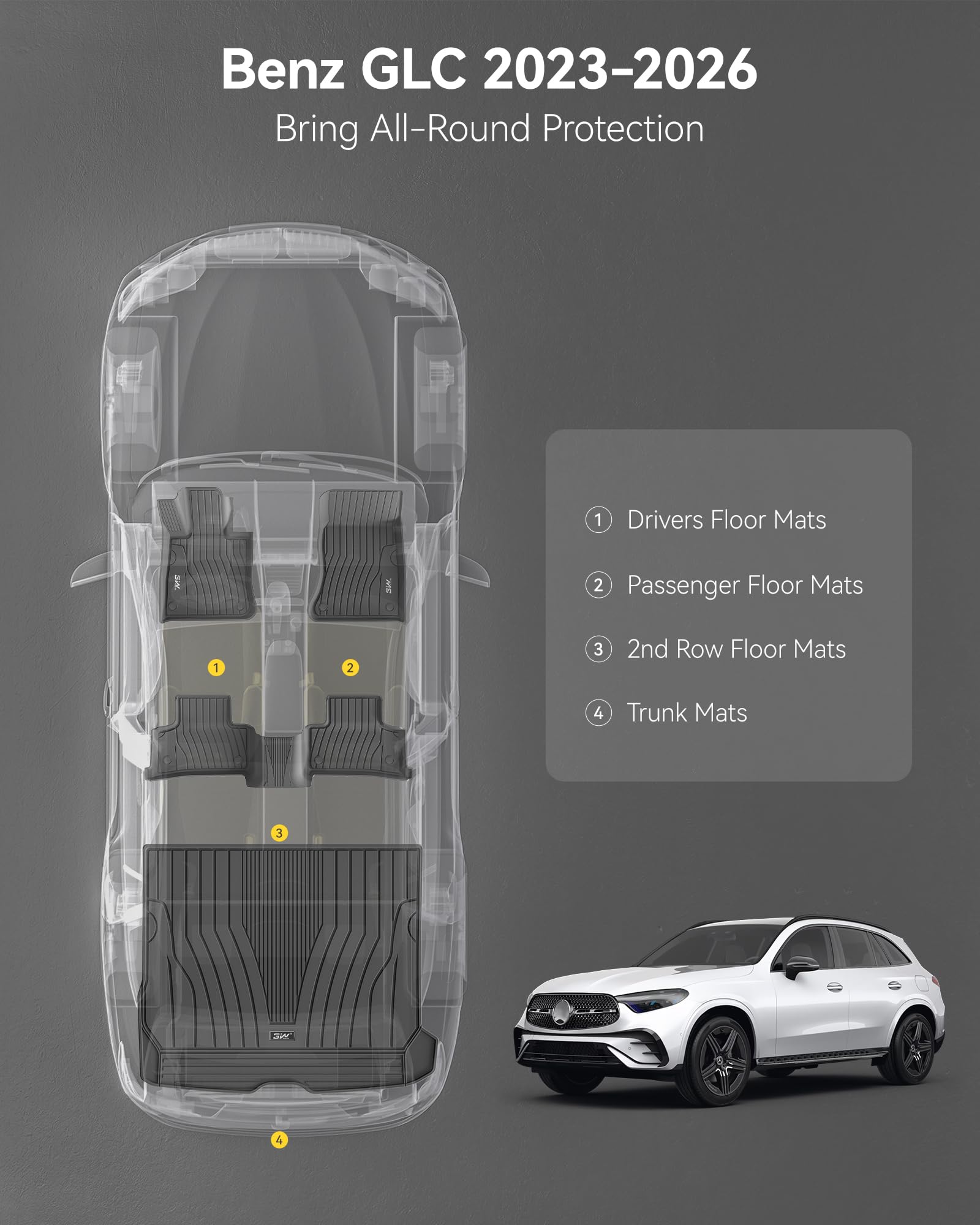 3W floor mats rear area view highlighting broad coverage for the GLC
