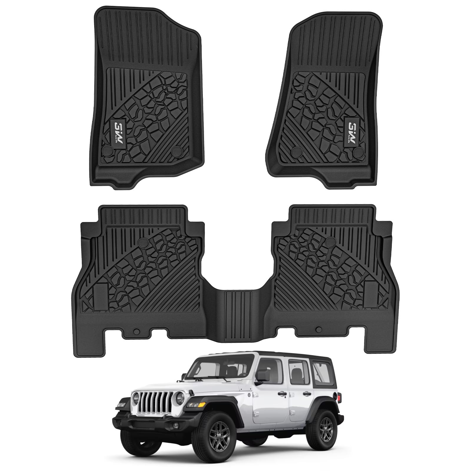 3W floor mats for Jeep Wrangler JL showing edge-to-edge fit in the cabin