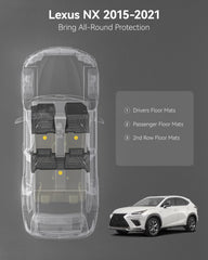 3W Lexus NX floor mats withstand all weather with waterproof surface