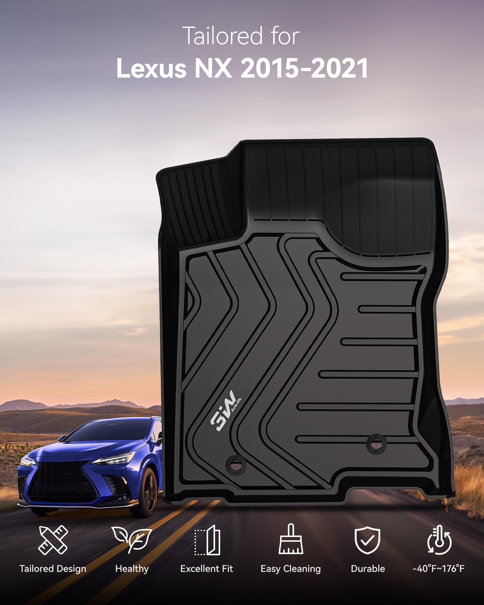 3W Lexus NX floor mats made with TPE material for durability and lasting protection