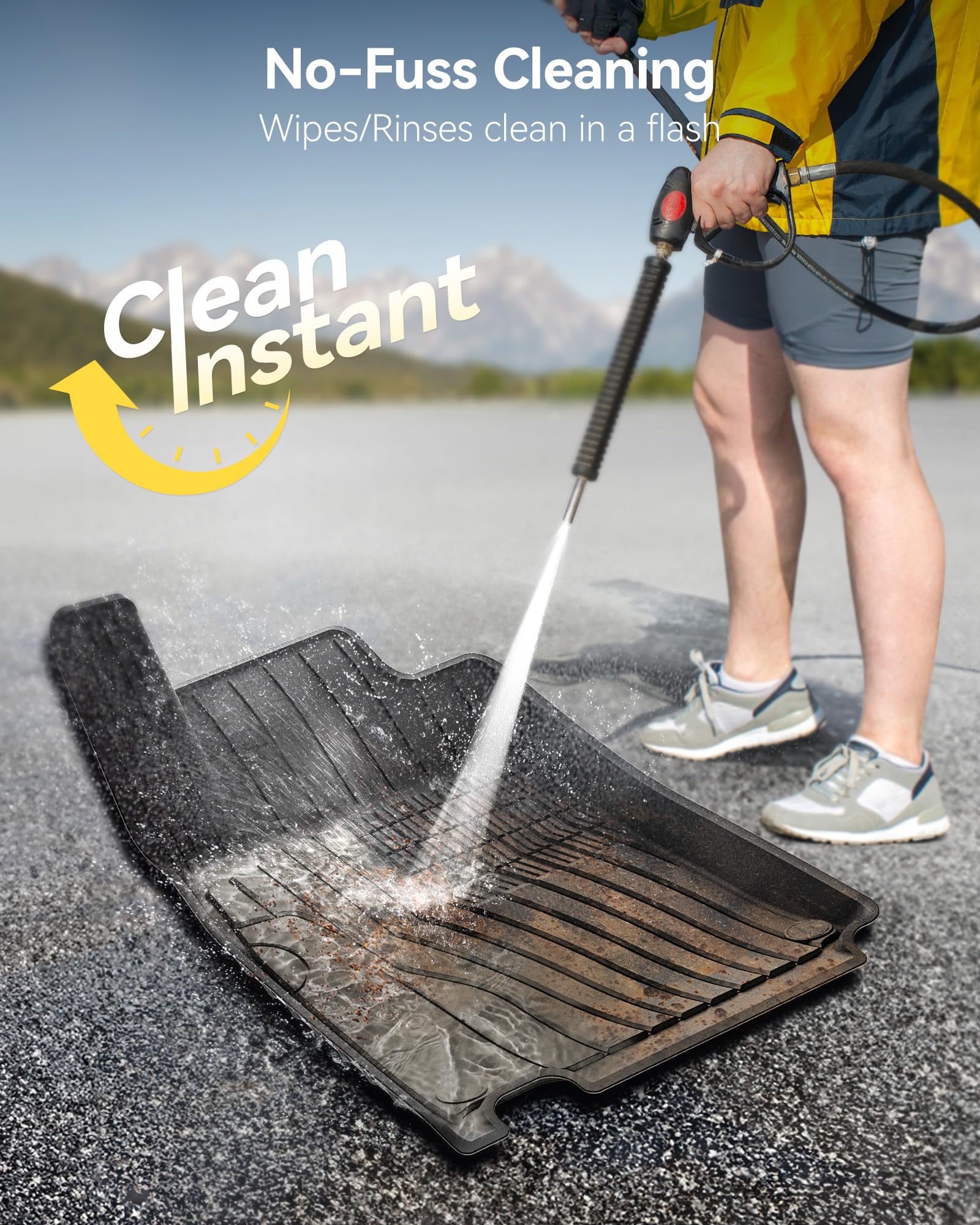 3W Mercedes floor mat with wet-drops scenario illustrating easy cleaning