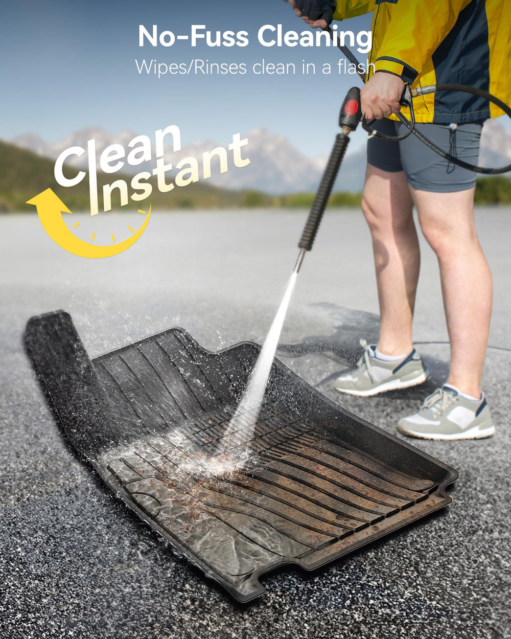3W Mercedes floor mat with wet-drops scenario illustrating easy cleaning