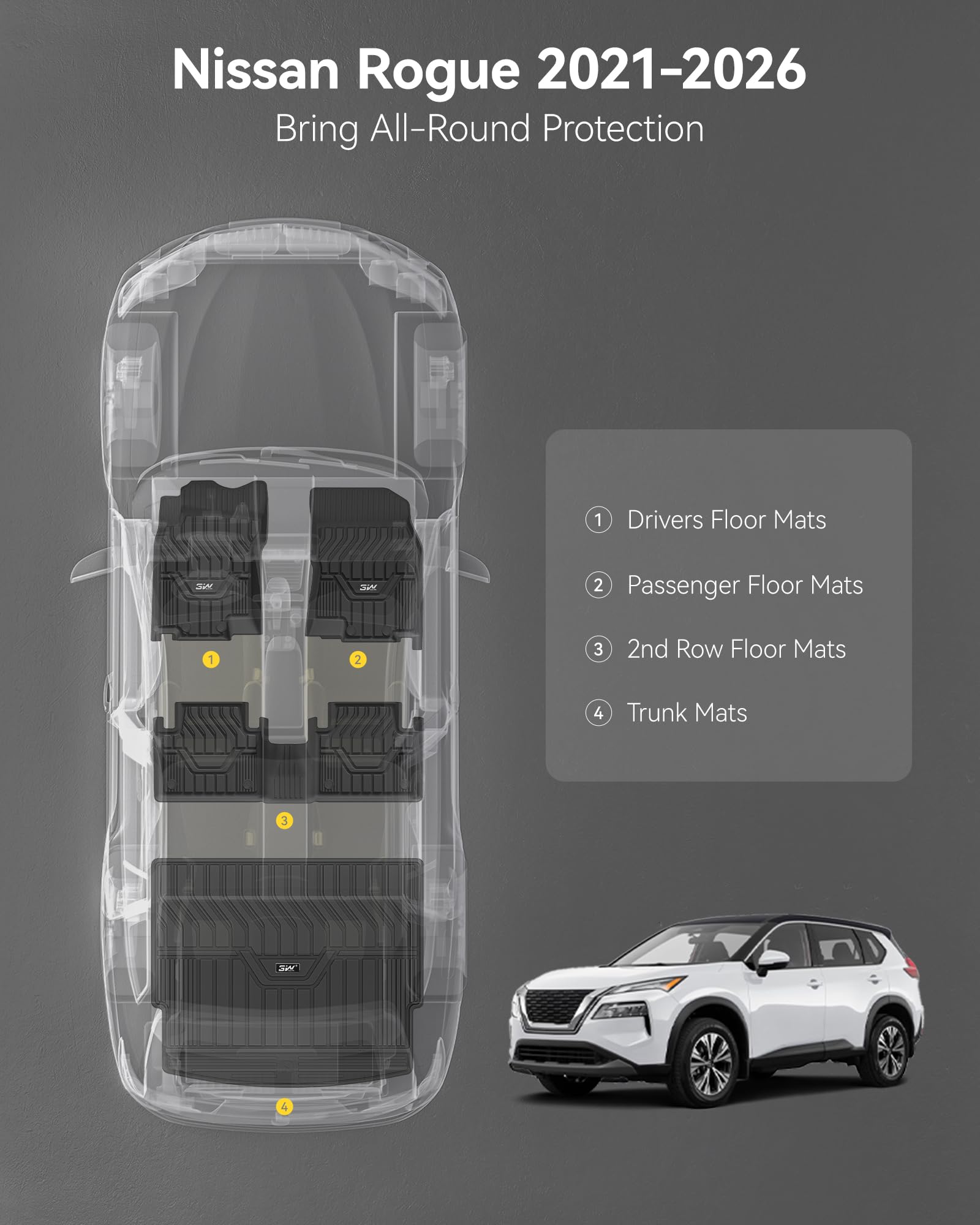 3W All-weather Rogue floor mats protect carpets during rain and snow.