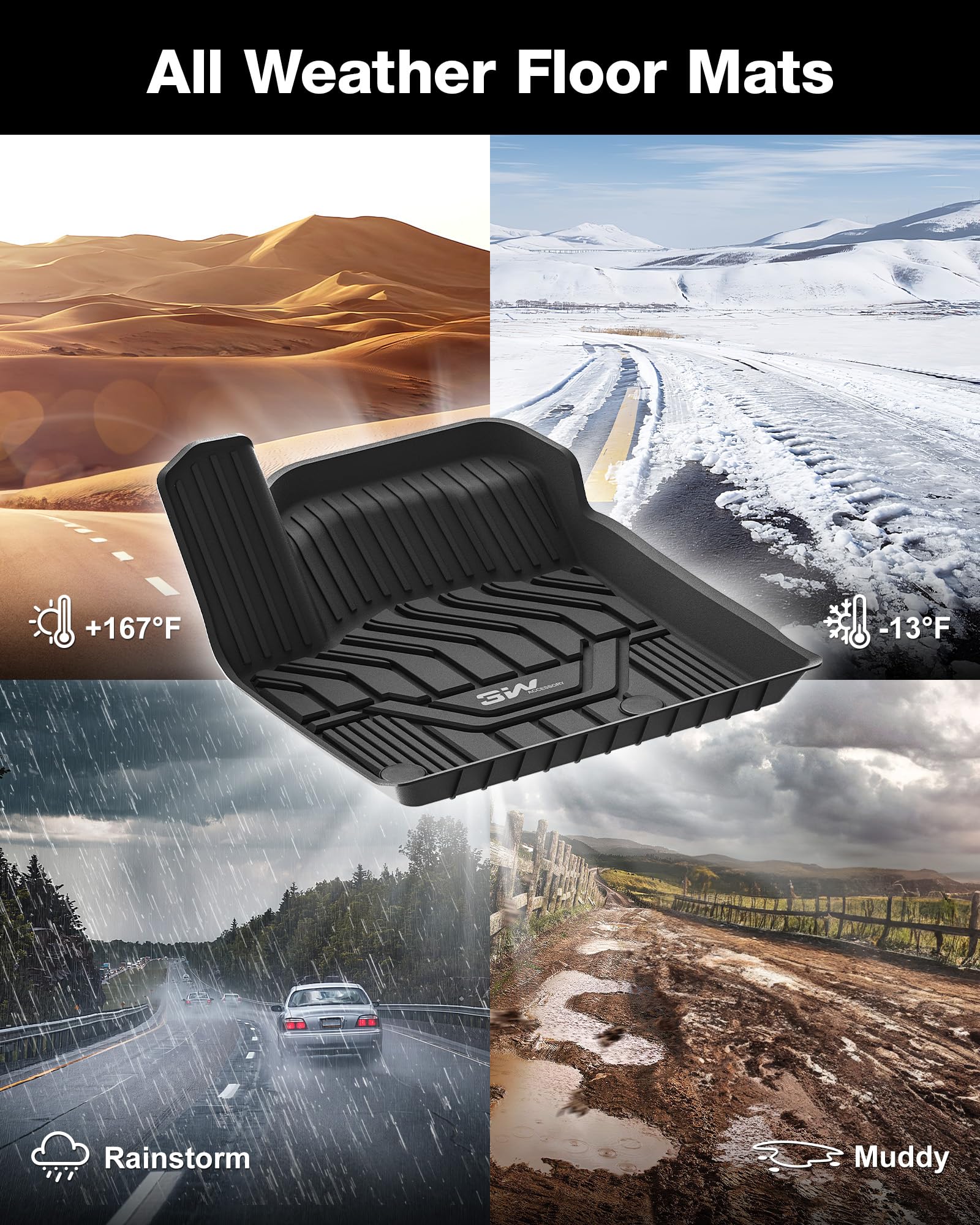 3W Nissan Rogue floor mats custom-fit for 2014-2020 models.