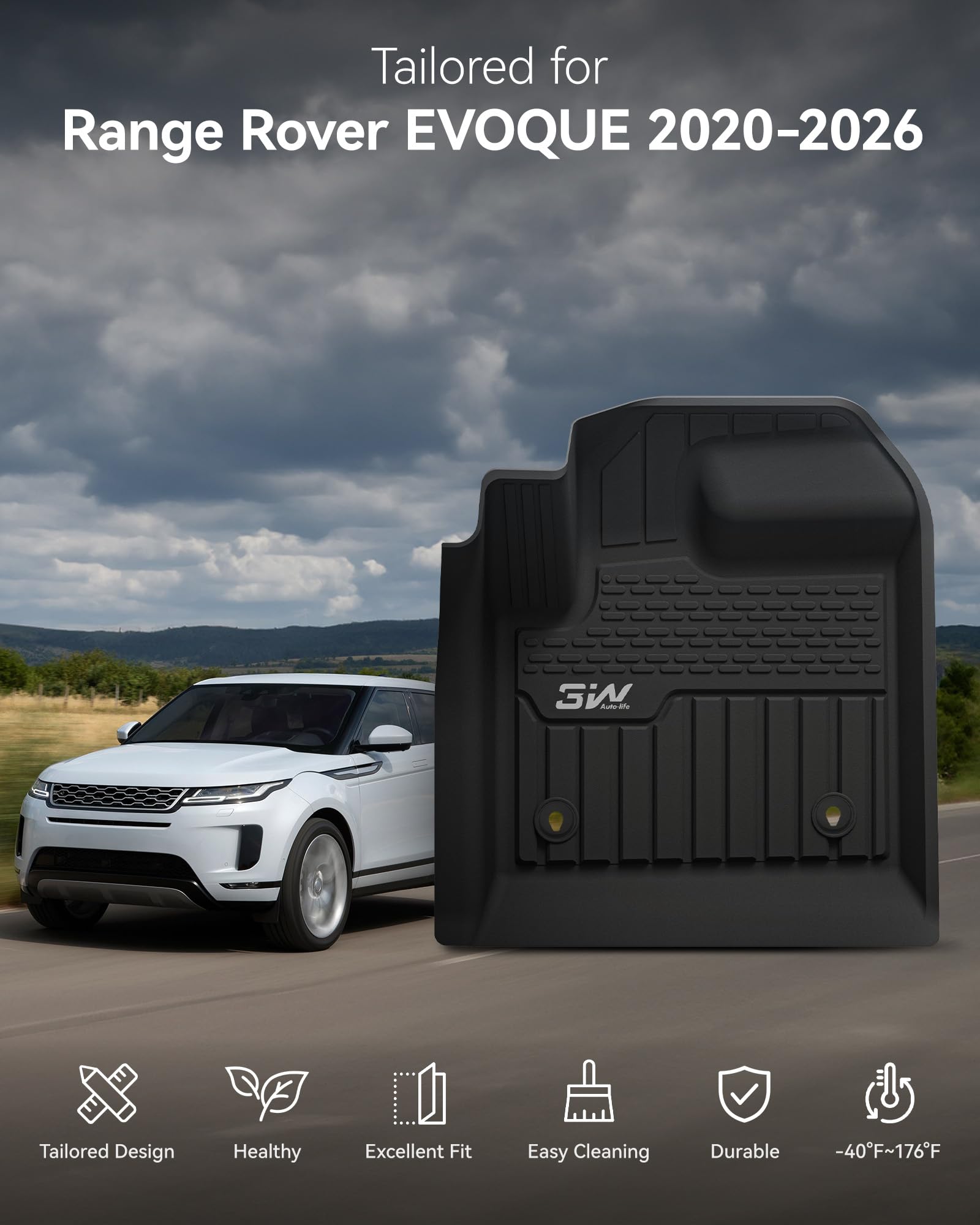 3W Range Rover Evoque rear floor mat provides all-weather protection and durable coverage.